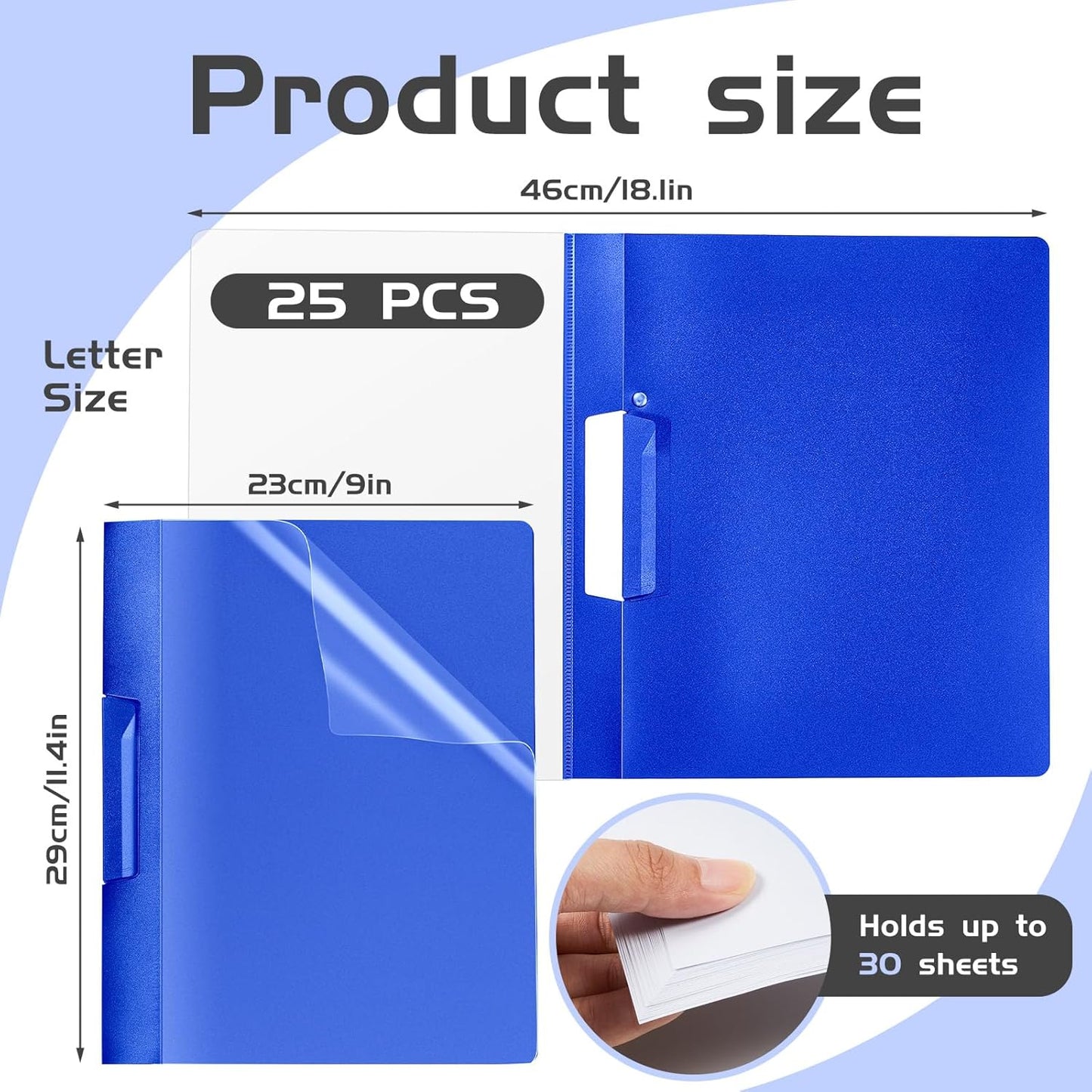Maitys 25 Pack Clear Report Covers with Clip 11.4 x 9 Inch Presentation Folders Transparent Front Cover Portfolio Folder Resume Folder Interview Report Folders for Letter Size(Blue)