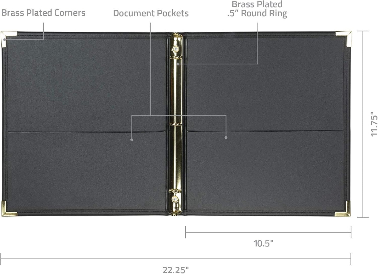 Samsill Classic Collection Leather 3 Ring Binder, Executive Presentation Portfolio, 0.5 Inch (Holds 100 Sheets), Brass Round Ring, Black