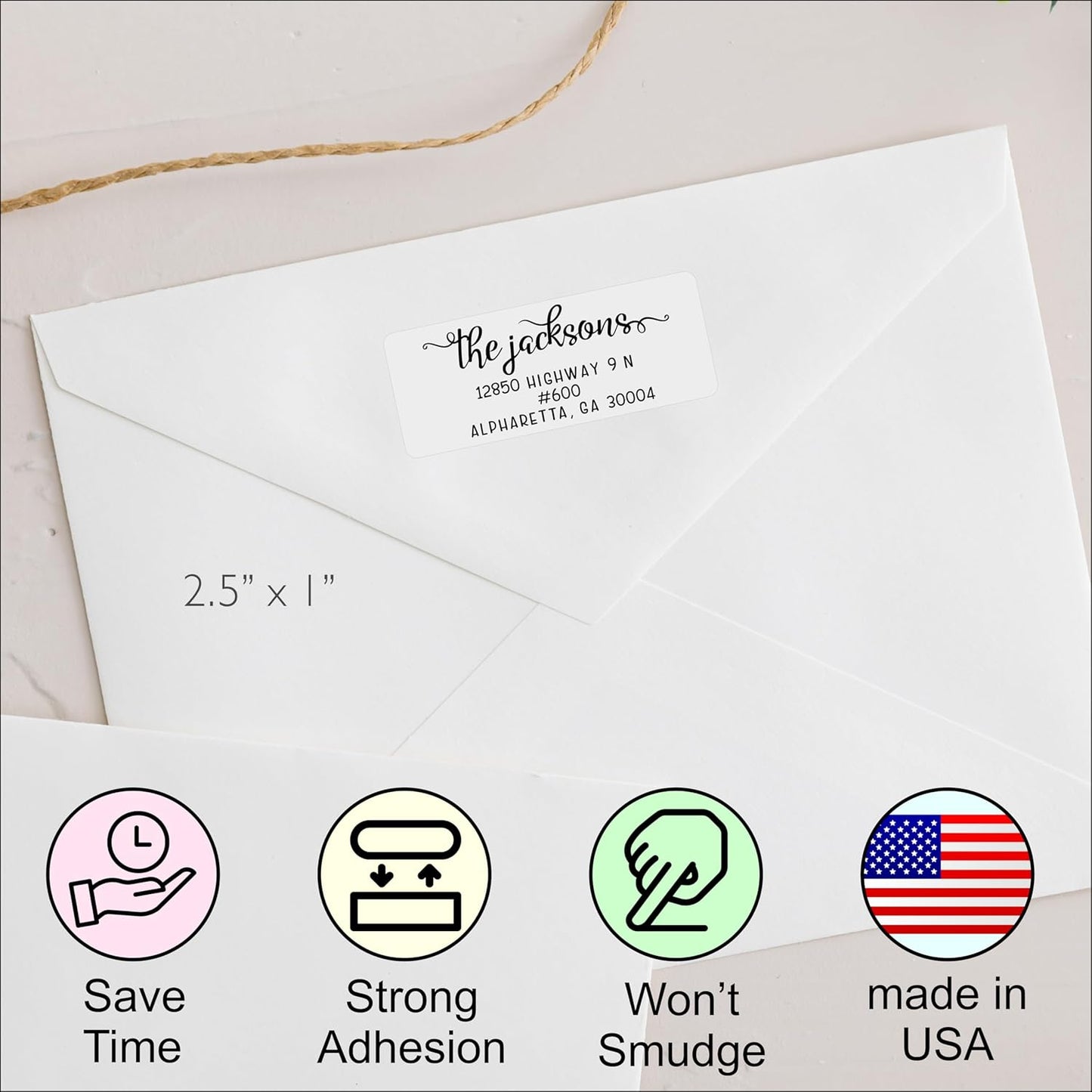 White Address Labels - Personalized Name Stickers, Custom Printed Return Mailing and Shipping Labels for Envelopes, Packages, Business, Home Use (Pretty Lowercase Script)