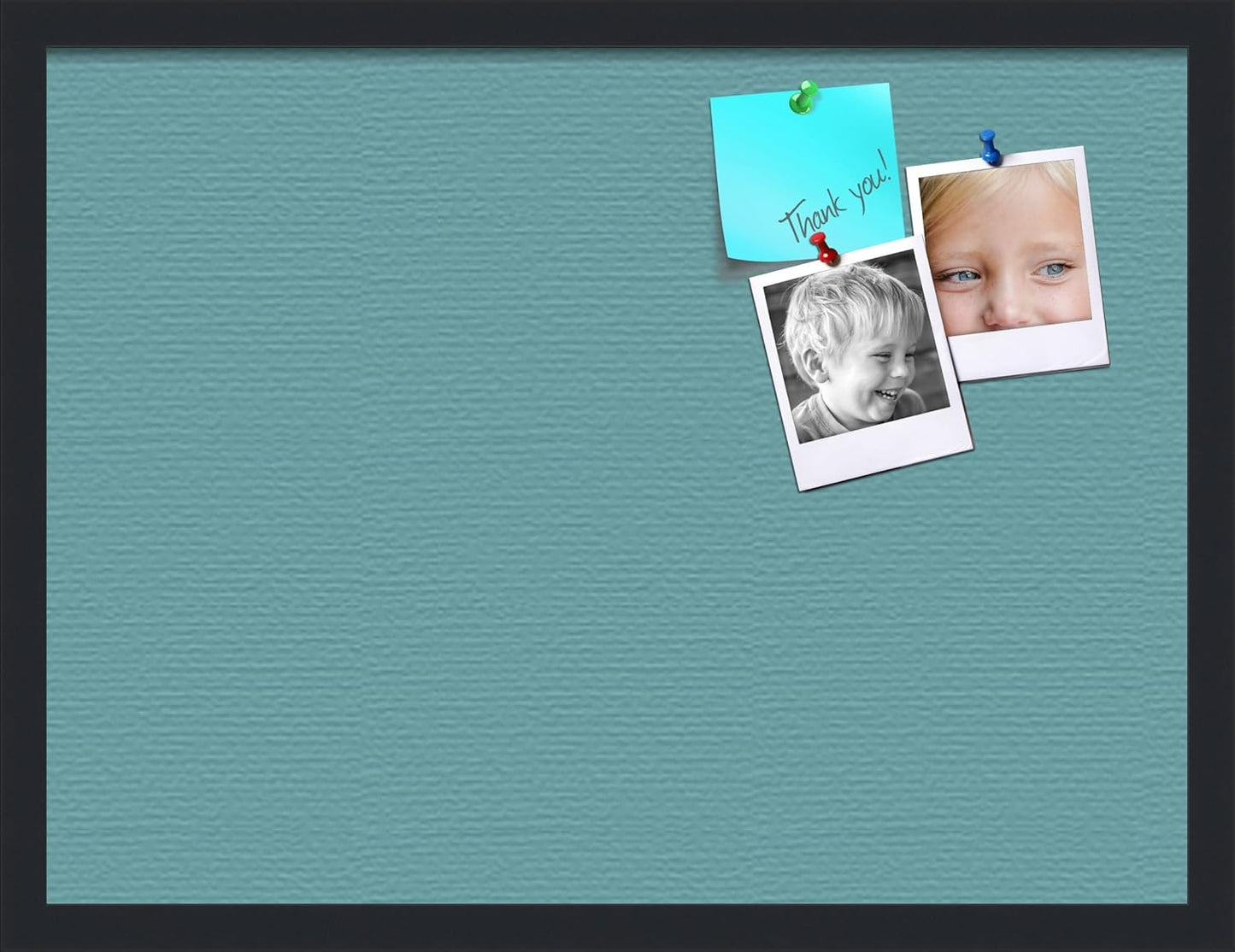 PinPix 24x18 Inch Cork Bulletin Board. This Decorative Framed Pin Board Comes with Aqua Pastel Design and a Satin Black Frame. Ideal for Home Office Decor or Message Board (PinPix-1806)