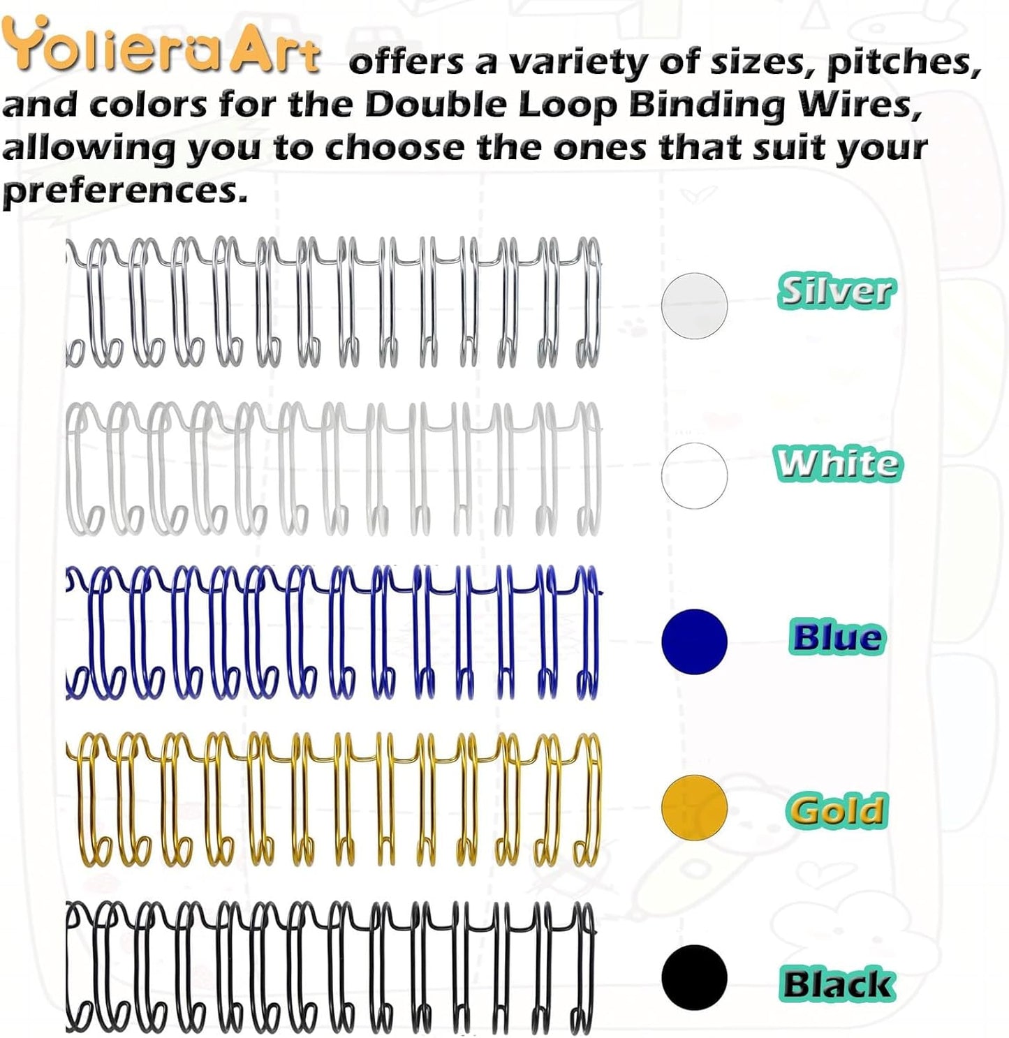 3:1 Pitch Double Loop Binding Wires, YolieraArt 100 Pack Spiral Spine Bindings, 9/16 Inch Wire Twin Binding for Book Binder Machine,Students and Coworkers (120 Sheet Capacity, 100P, Black)