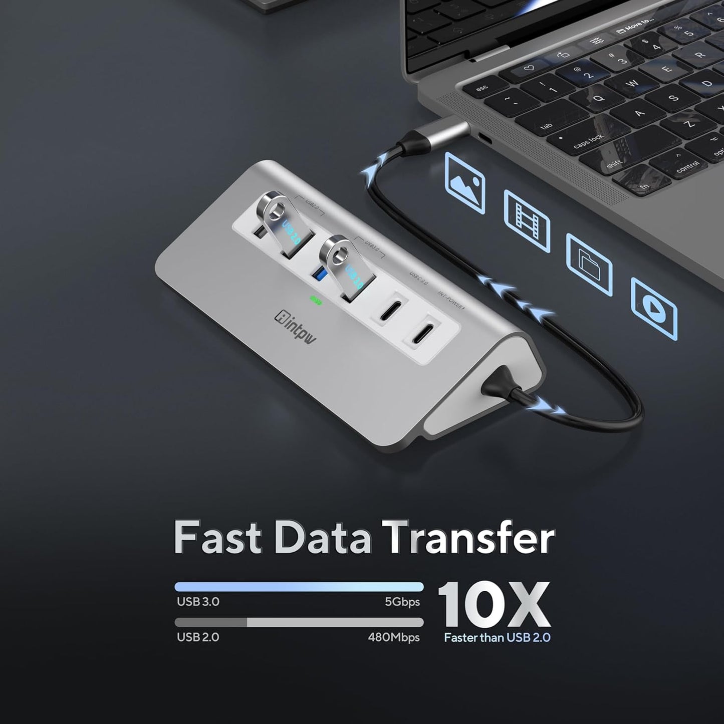 USB C Hub, 9-in-1 Laptop Docking Station with 3.28FT Cable, USB HUB for Laptop with 4K HDMI, PD 100W, USB-C and 2 USB A 3.0 5Gbps, 2 USB A 2.0, SD/TF Slot for MacBook Air/Pro iPad Type-C Laptop