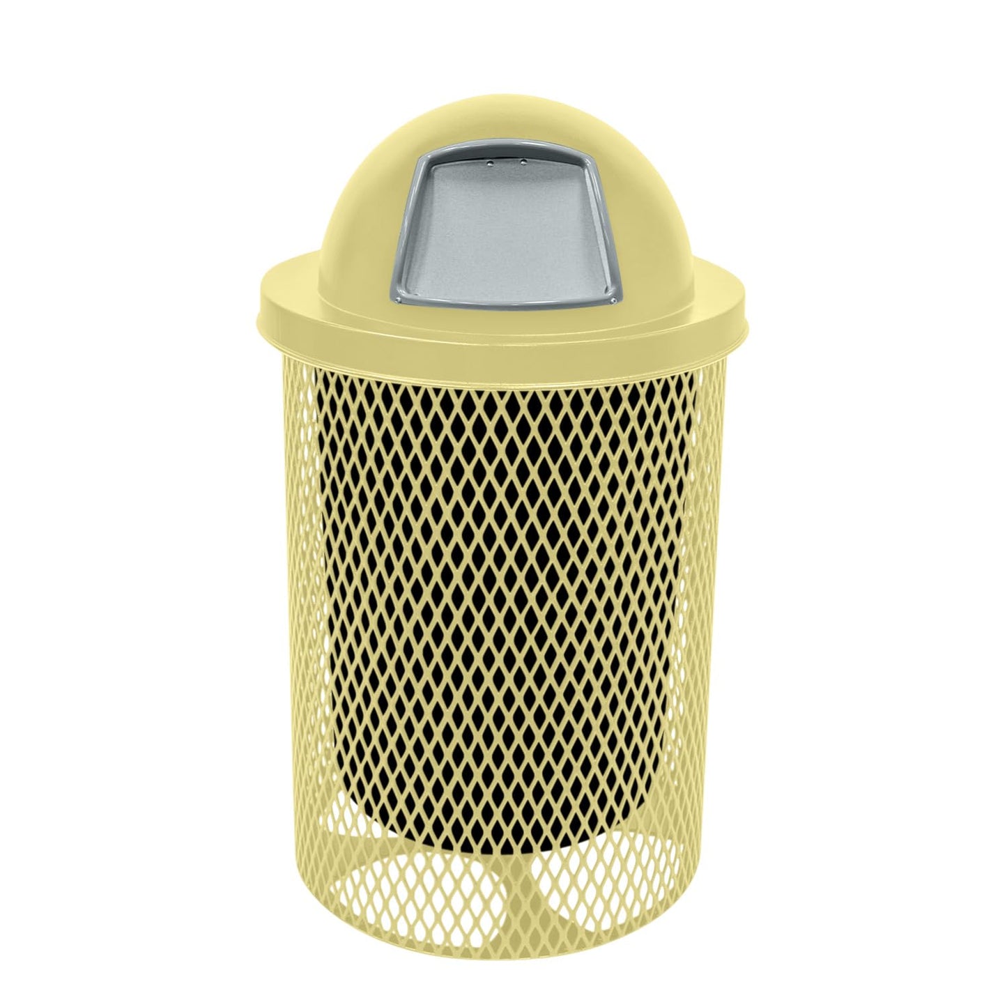 RDT-TXTSAND Heavy Duty 32 Gallon Round Trash Receptacle, Liner Included, Textured Sandstone with Textured Sandstone Steel Dome Top, Made in America