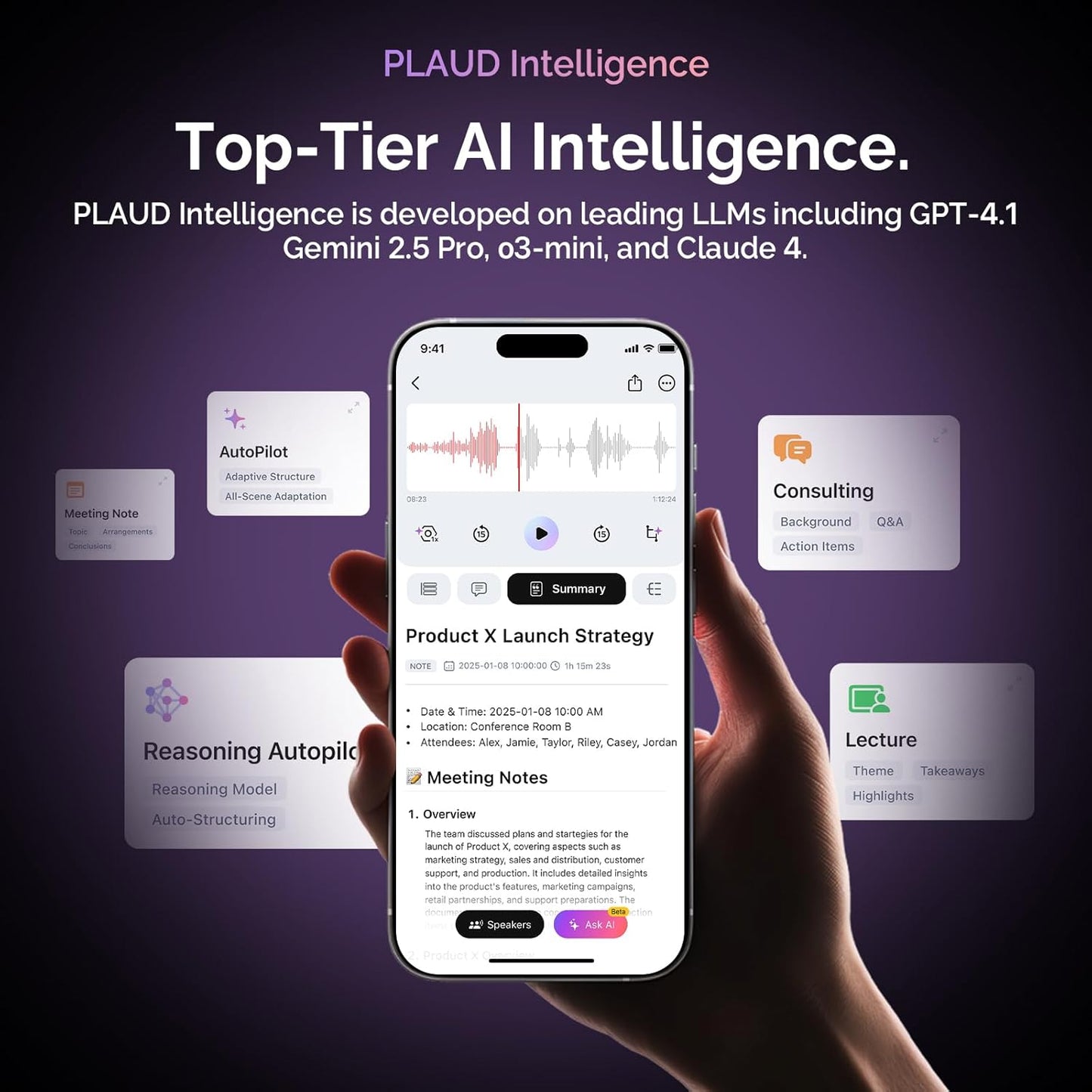 NotePin AI Voice Recorder, Voice Recorder with Adjustable Wearable Strap, Transcribe & Summarize with AI Technology, 64GB Memory