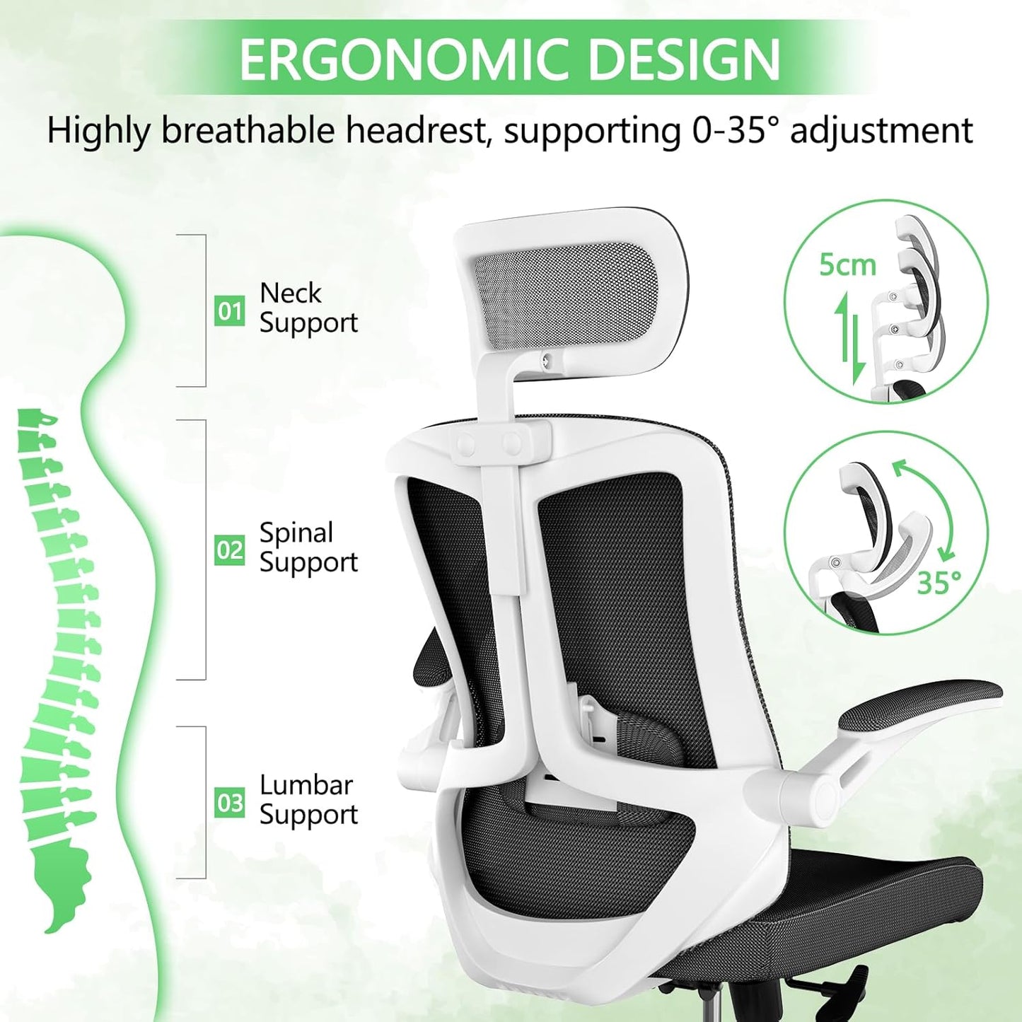 Mesh Desk Office Chairs,Compute Executive Chair with Lumbar Wide Comfty Desk Chair for Home & Office,Bedroom,Study,Student (Black)