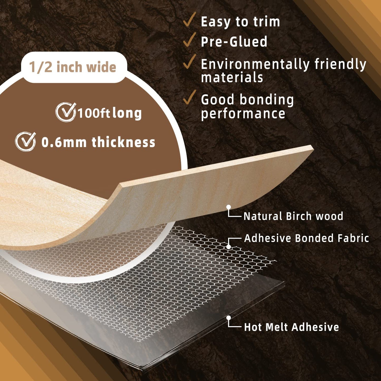 GSCIT Club Birch Edge Banding, 1/2 inch x 100ft roll of Veneer Edge Banding Preglued Flexible, Real Wood Tape Banding