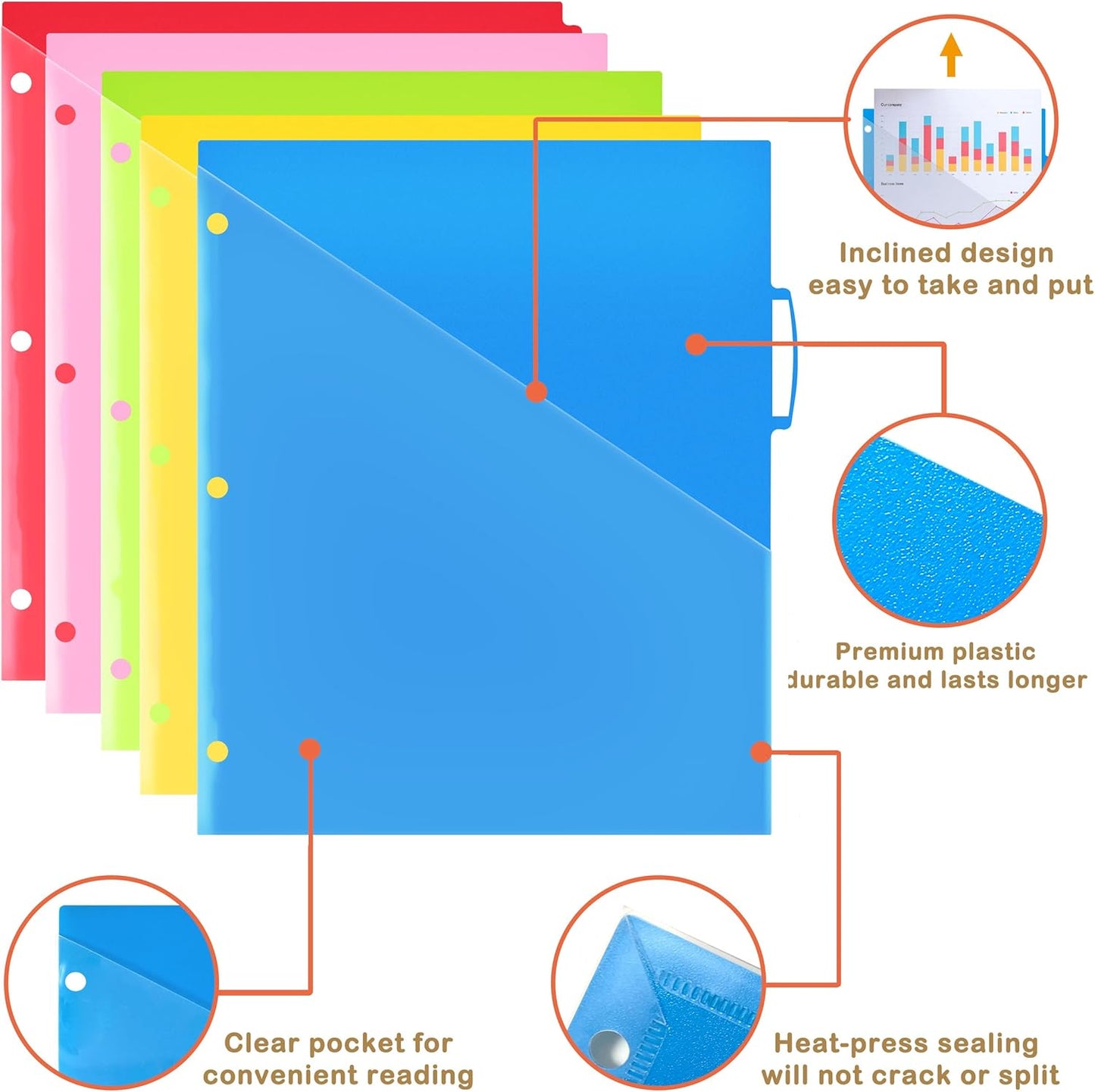 WOT I Durable 5-Tab Binder Dividers with Clear Pocket - 3 Sets, Reusable Plastic Dividers for 3 Ring Binder, 5 Vibrant Colors, Tear-Resistant, Total 15 Tabs (School & Office Supplies)