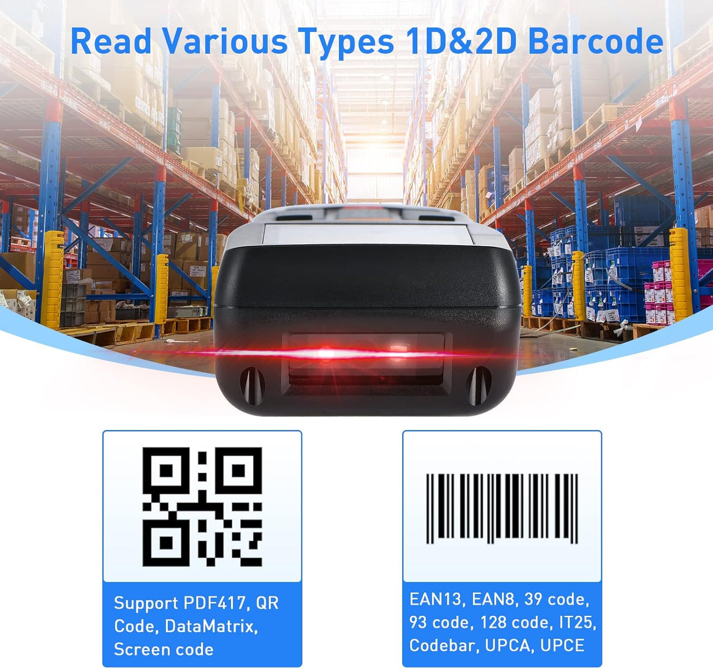 Inventory Scanner, Wireless Barcode Scanner 1D&2D&PDF417 Portable Handheld QR Barcode Reader for Collector Data Terminal Inventory Device with 2.2 Inch TFT Color Screen