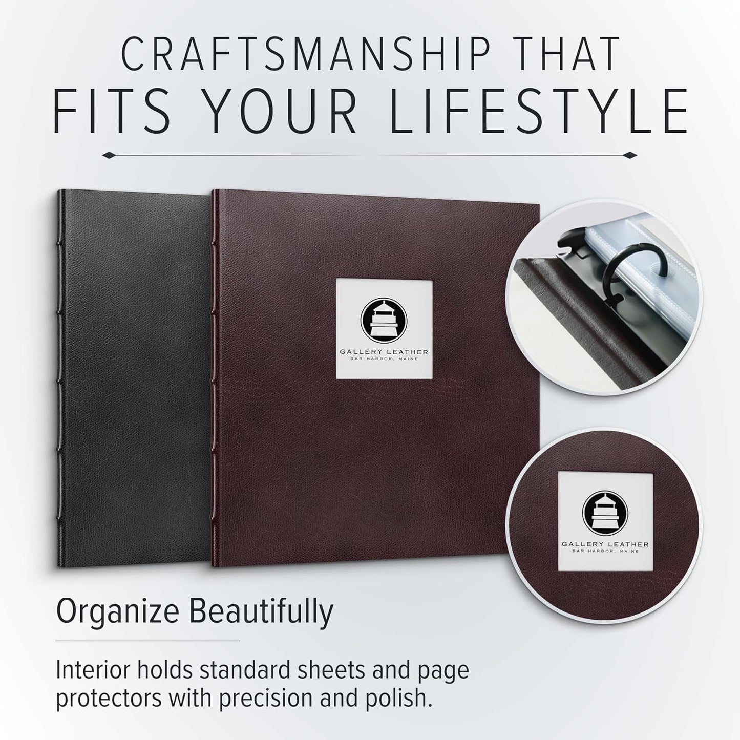 Gallery Leather 3 Ring Binder with Plastic Sleeves, Includes 10 Sheets, Sheet Size: 8.5" x 11" - Presentation Binder Rings with Hubbed Spine, Thick: 0.75" Acadia Navy - US Air Force