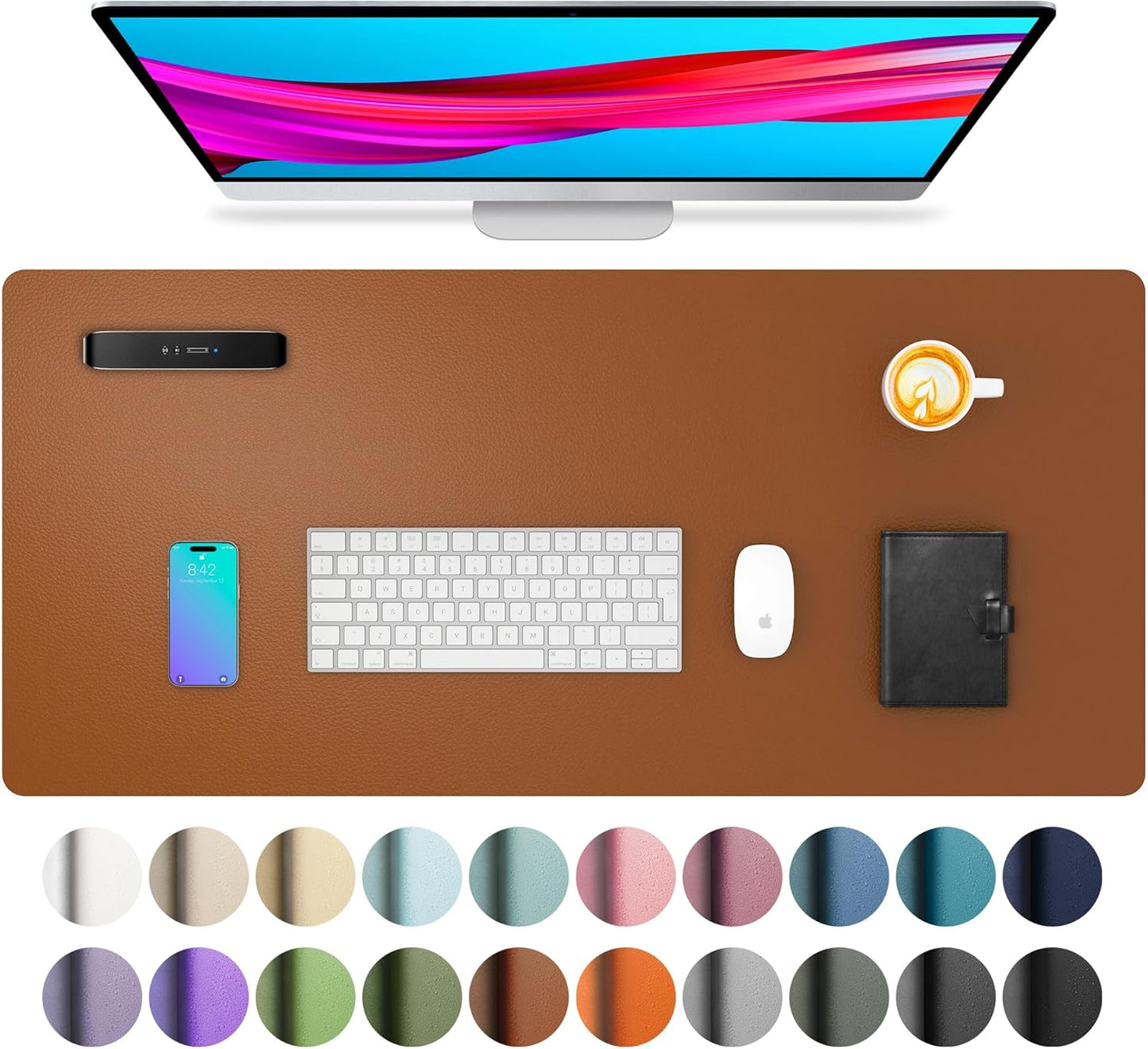 Aothia Leather Desk Pad Protector, Mouse Pad, Office Desk Mat, Non-Slip PU Leather Desk Blotter, Laptop Desk Pad, Waterproof Desk Writing Pad for Office and Home (Brown,31.5" x 15.7")
