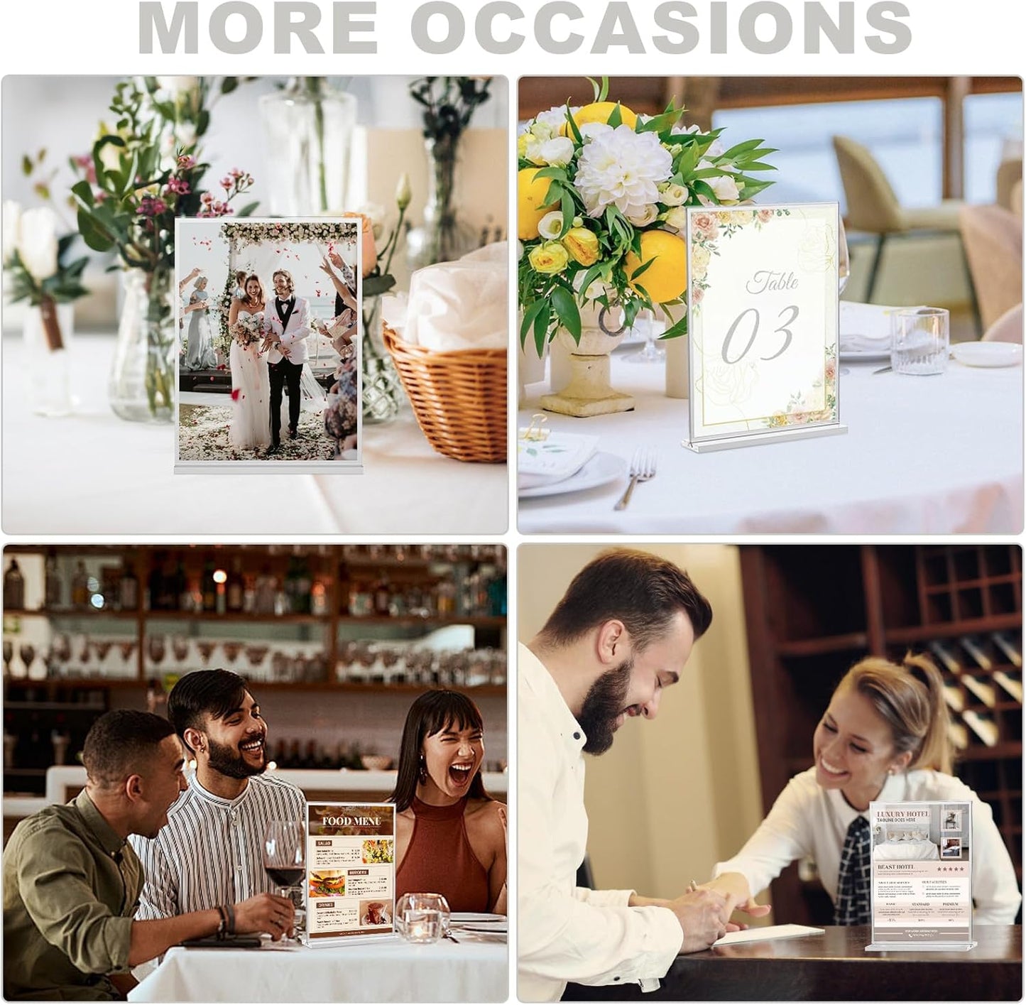 EHWINE 8 Pack Acrylic Sign Holder 8.5 x 11, Double-Sided Tabletop Silver Sign Holder, Clear Acrylic Picture Frame Menu Flyer Paper Holder Display Stand for Home Wedding Party (with Non-Slip Pads)