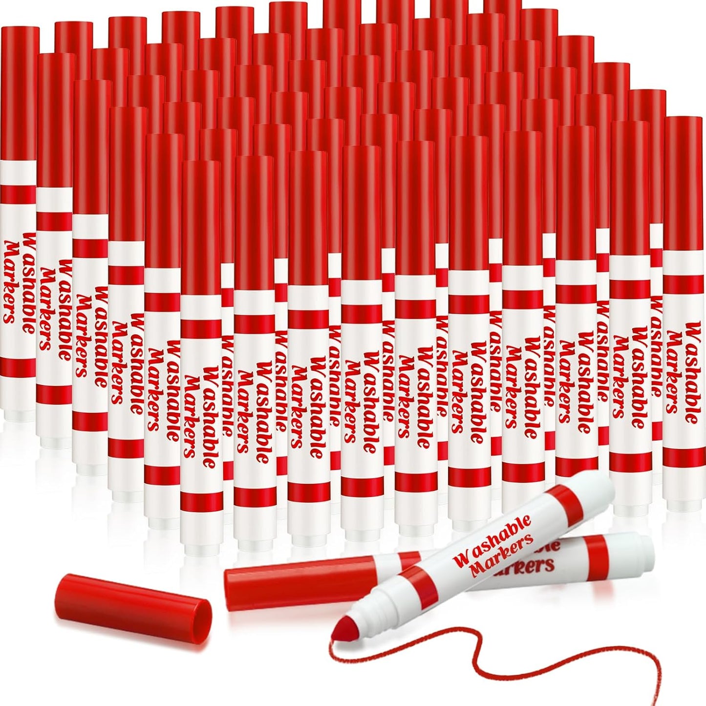 Janlaugh 60 Pcs Red Washable Markers Bulk Coloring Broad Line Markers for Kids Conical Tip Red Drawing Pens for Classroom Back to School Travel Art Baby Shower Gender Reveal Supplies, Ages 6+