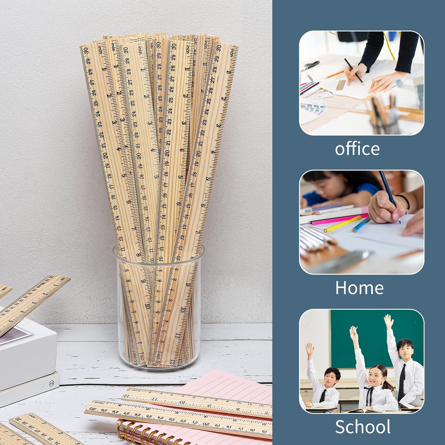 25 Pack Wooden Ruler 12 Inch Rulers Bulk Wood Measuring Ruler Office Ruler 2 Scale