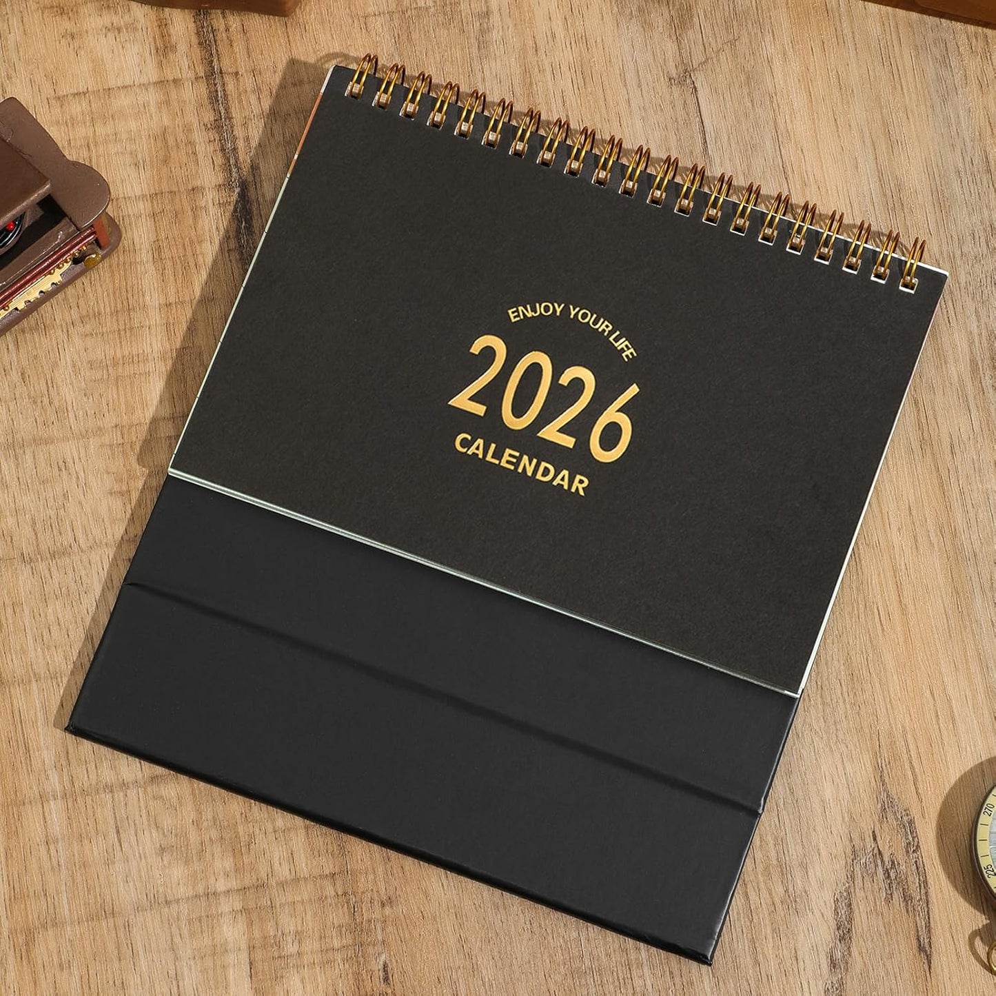 Small Desk Calendar 2025-2026, Standing Flip Desktop Calendar from July 2025 to Dec 2026 - Metal Ring Twin-Wire Binding Monthly Desktop Calendar for Home Office School (Black)