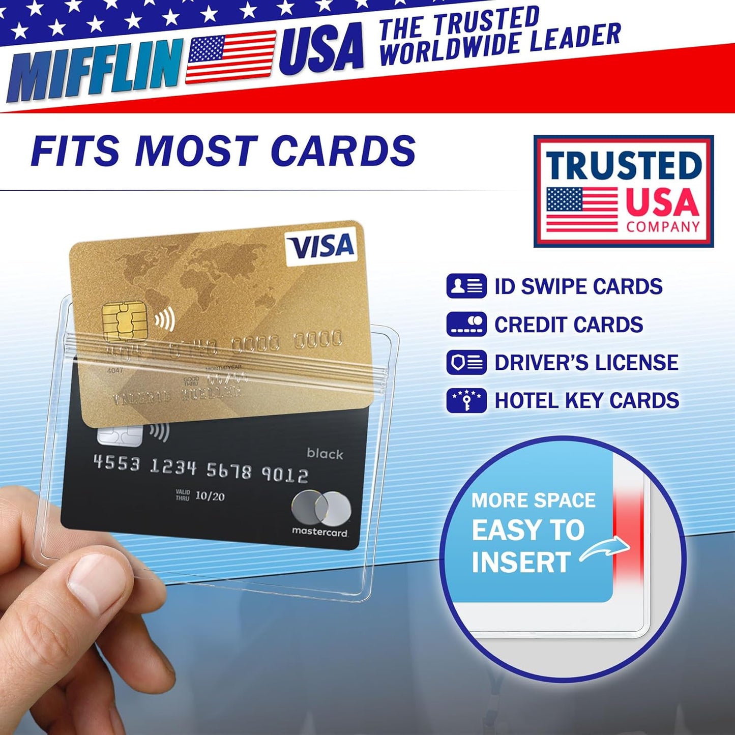 Mifflin-USA Horizontal ID Name Badge Holder (Clear, 3.5x2.25 Inches, 50 Pack), Waterproof and Resealable Plastic Card Holders