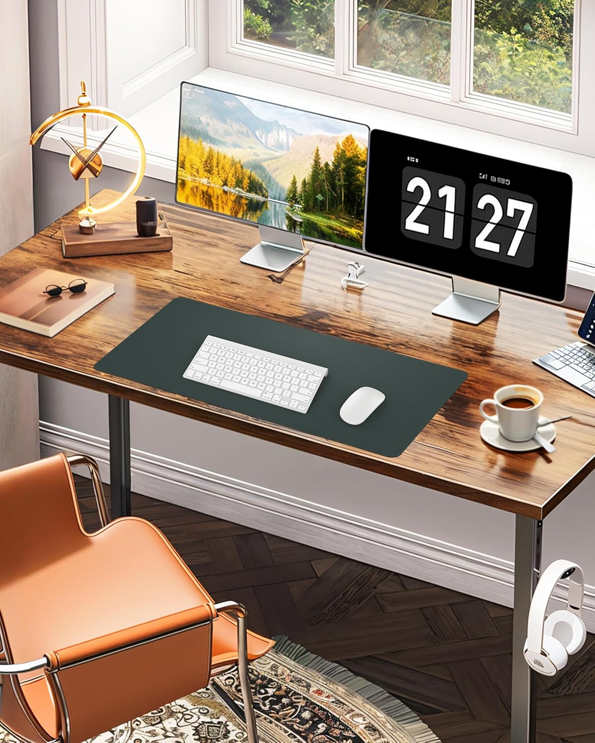 Leather Desk Pad Protector, Large Desk Pad Mat, Office Desk mat,Waterproof Non-Slip PU Leather Desk Blotter,Desk Accessories for Home/Decor(Dark Green, 55" x 17")