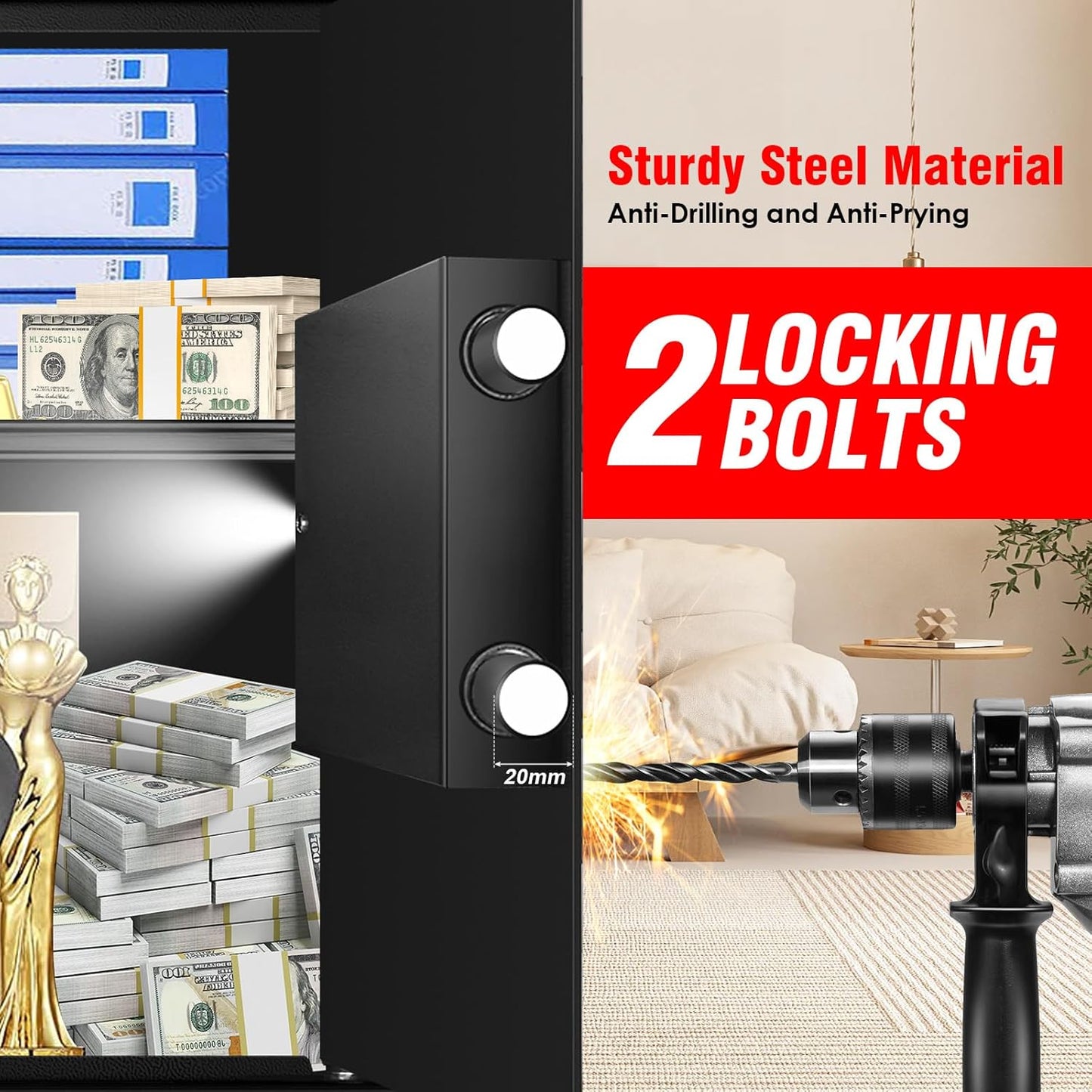 3.2 Cubic Feet Large Safes for Home Use Fire and Water Proof, Anti-Theft Digital Security Safe Box With Programmable Keypad & Spare Keys, Home Safes Water and Fireproof for Documents Money Valuables