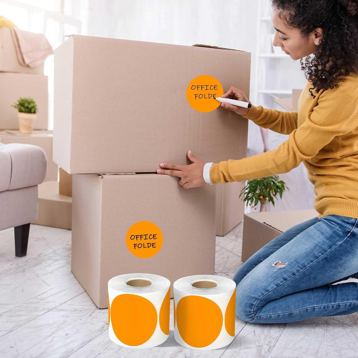 PARLAIM 3”Color Coding Labels Stickers,4Rolls/2000per Dispenser Box Round Adhesive Circle Dot Stickers for Inventory Office Home (Orange)