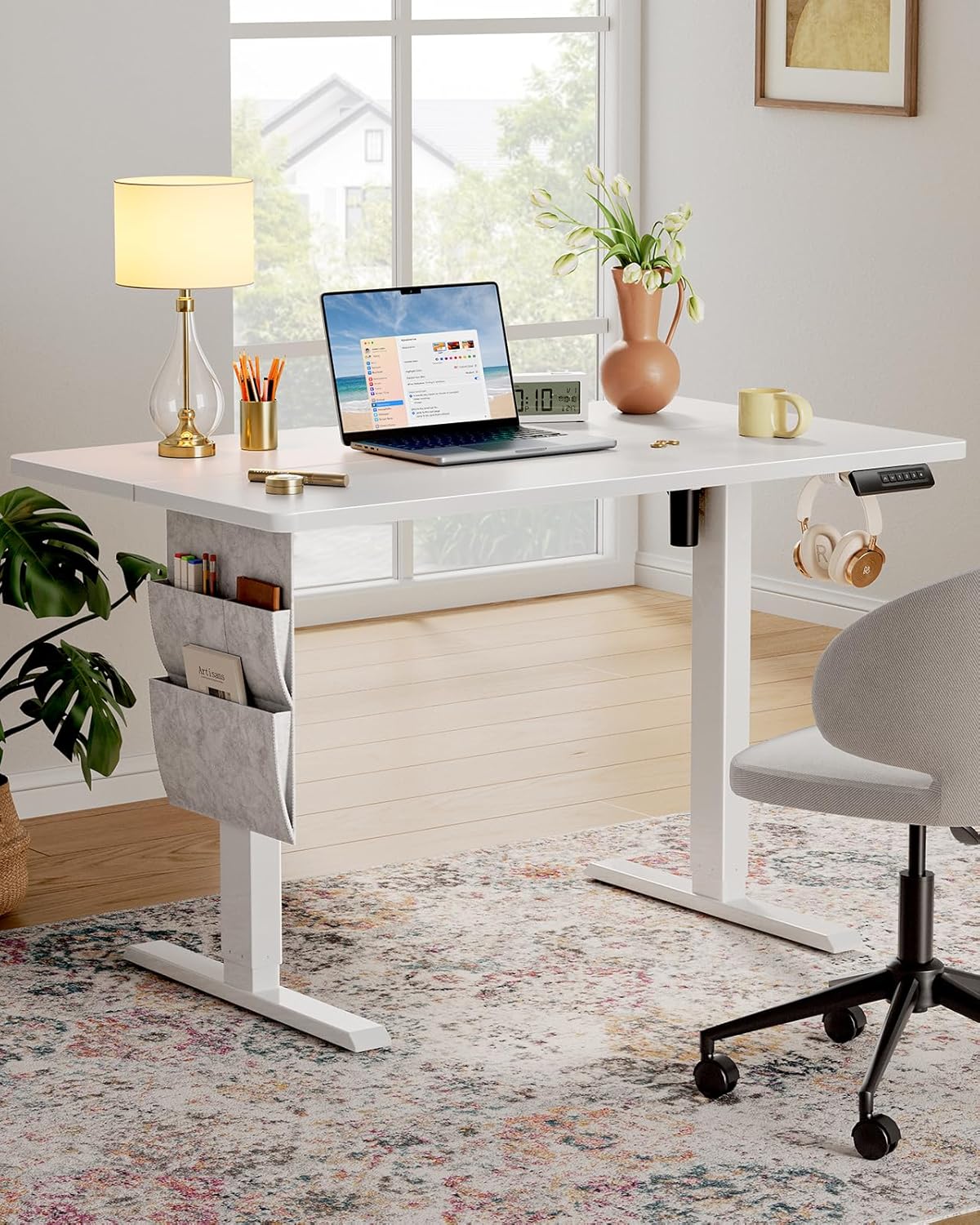 Marsail Standing Desk,Home Office Adjustable Heights Table,Stand Up Desk,63x24 Desktop Sit Stand Gaming Computer Deskfor Study,Writing with 4 Memory Presets,Headphone Hook,Cable Organizer,White