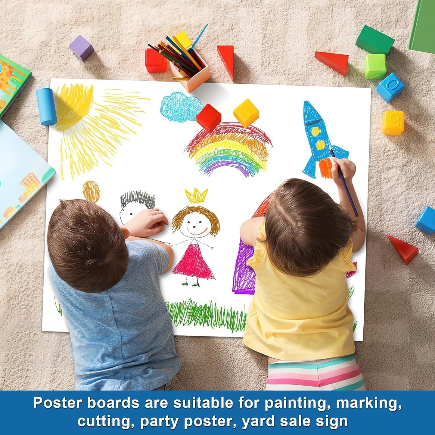 10 Pcs Poster Board 22" x 28" White Poster Paper Bulk, ROOKEA 250 GSM Vision Board for School Arts Craft Projects Presentations Drawing Scrapbooking Blank Graphic Display Office Supplies