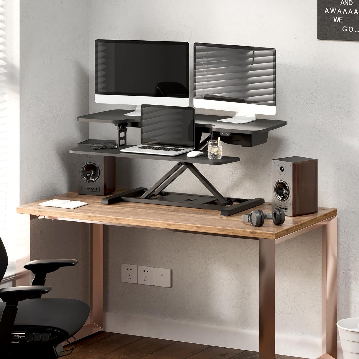 FLEXISPOT 40" Electric Standing Desk Converter, Height Adjustable Riser, Sit to Stand Monitor and Laptop Workstation with Wide Keyboard Tray, Black