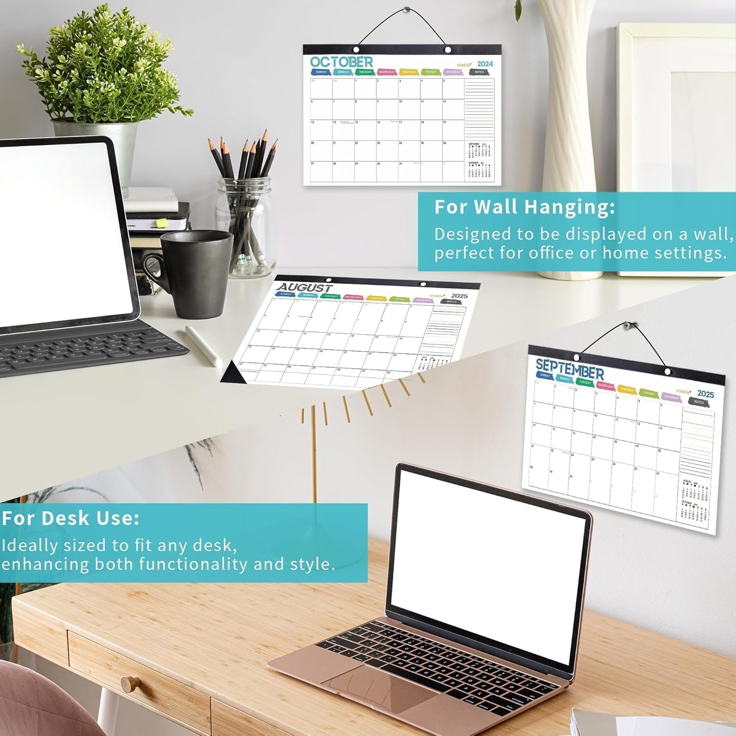 Desk Calendar 2026 Wall Calendars, July 2025 - December 2026 Monthly Planner Paper Office Desktop 17"X 12", Months Planning and Organizing Home, School, Office, Holiday, Vacation