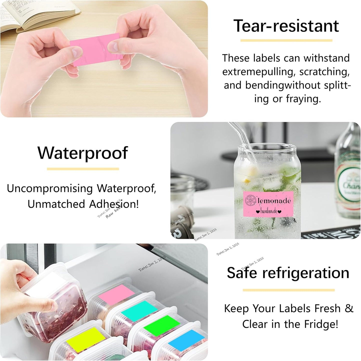 1x2 inch Label Stickers Roll for Thermal Printer 500PCS Pink Colored Removable Freezer Labels Waterproof Blank Sticker Labels to Write on for Food Containers and Jars