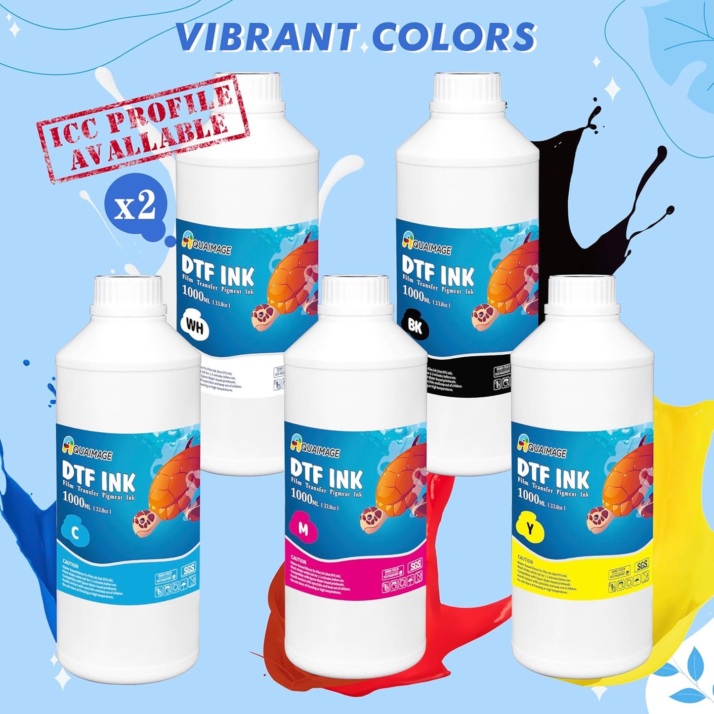 Premium DTF Ink 6000 ml, DTF Transfer Ink for PET Film, Refill Ink for printheads ET-8550, XP-15000, XP600, I3200, L1800, Direct to Film Heat Transfer Printing, 1000ml x 6 (2W+BKCMY)