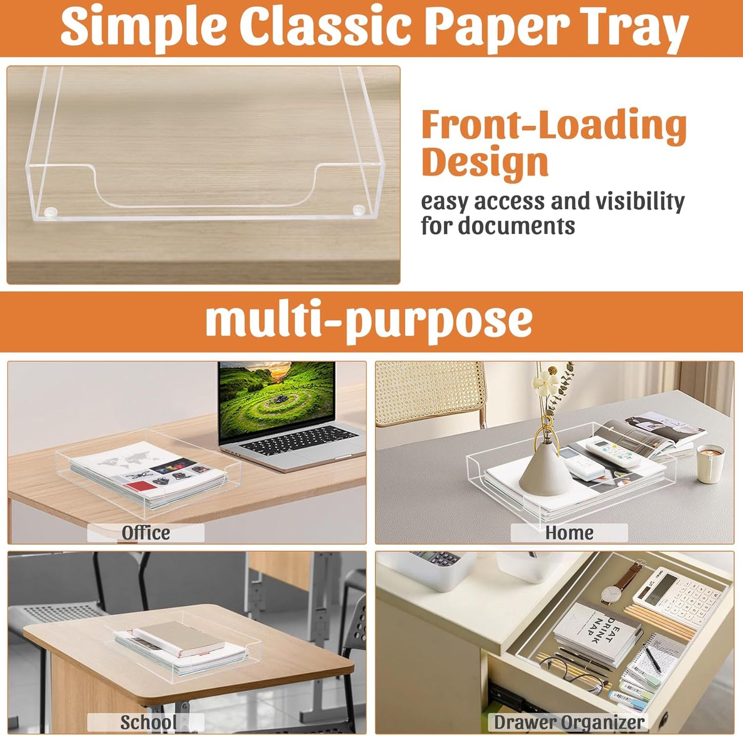 Acrylic Letter-Size Tray, Sturdy Heavy-Duty Clear Printer Paper Tray, Single-Tier Stackable File Storage Organizer for Office Home (1, Clear)