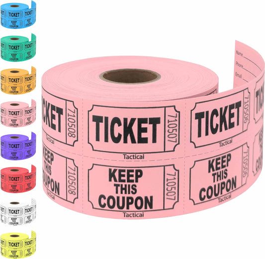 Tacticai 500 Raffle Tickets, Pink (1 of 8 Colors), Double Roll, Ticket for Events, Entry, Class Reward, Fundraiser & Prizes