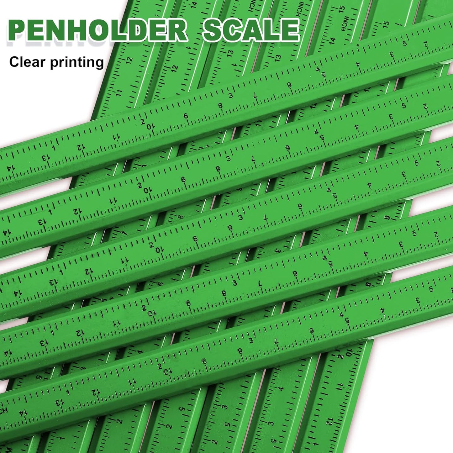 Honoson 200 Pcs Flat Construction Pencils with Printed Ruler Wood Graphite 2 Pcs Carpenter Pencil Sharpener for Woodworking Marking Tool(Green)