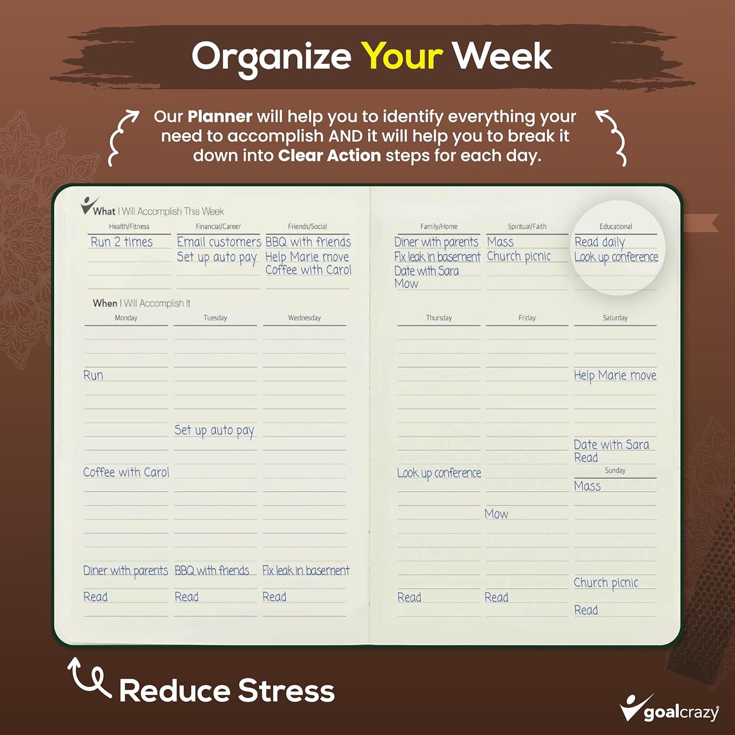 Undated Planner – 90 Day Guided Journal & Productivity Organizer, A5 Daily & Weekly Planner 2025 2026 with Goal Setting, Habit Tracker, To Do List, Academic & Work Calendar, Leather Hardcover - Brown