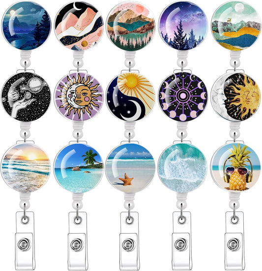 15pcs Cute Badge Reel Badge Reels Retractable Badge Holders,Perfect for Men & Women Coworkers