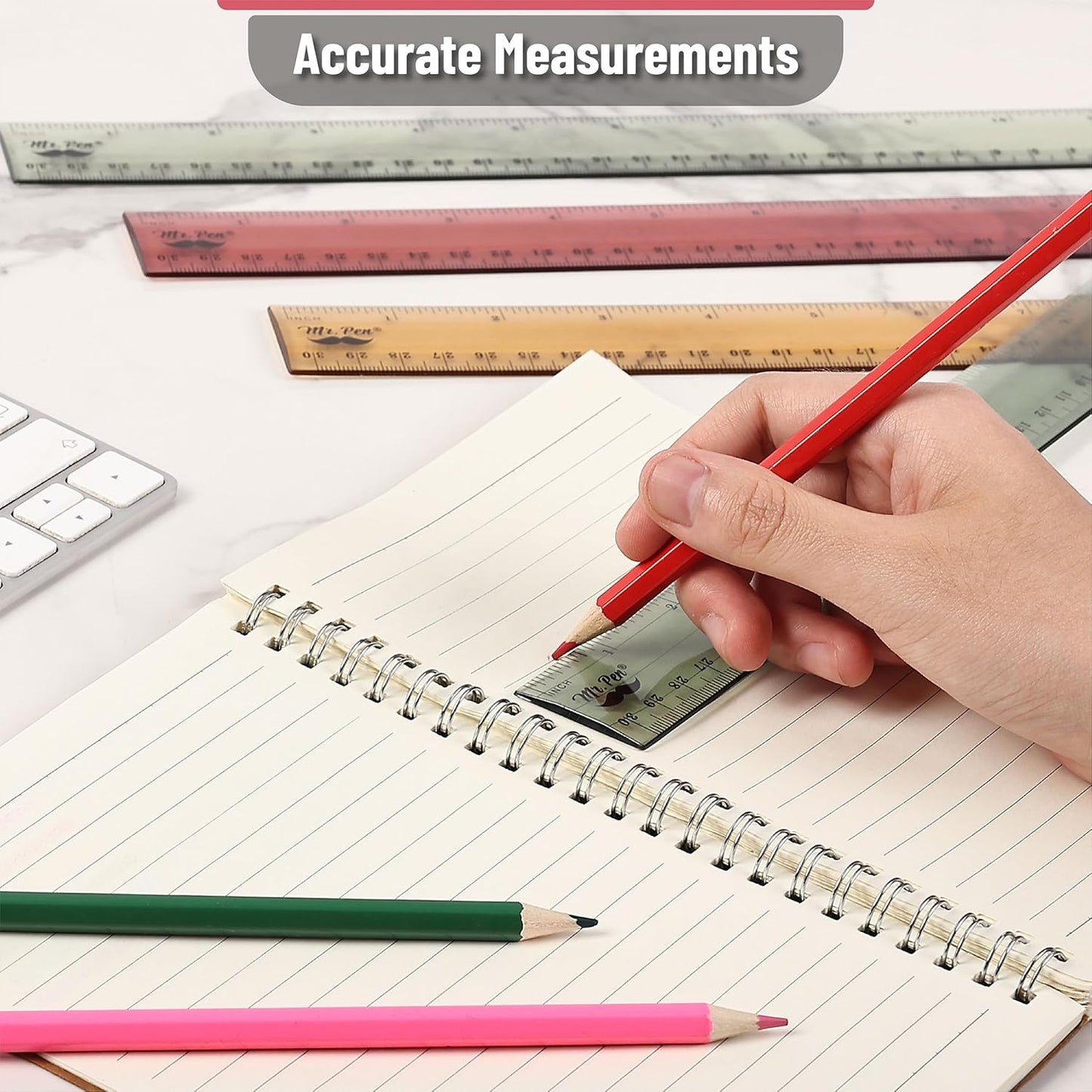 Mr. Pen- Ruler, 12 inch Ruler, 6 Pack, Vintage Colors, Clear Rulers 12 Inch, Rulers for School, Back to School Supplies