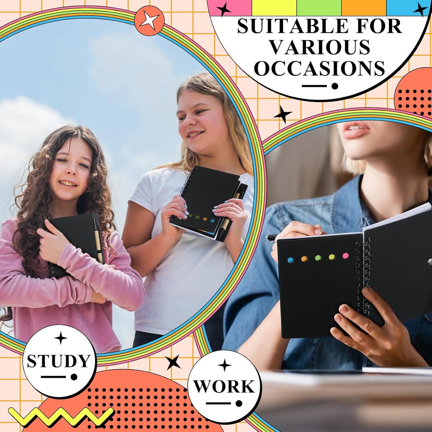 Qilery 10 Pack Lined Spiral Notebook Small Notepad and Pen Set Steno Pads Lined Notepad Black Pocket Notebook for Business Office School Supplies