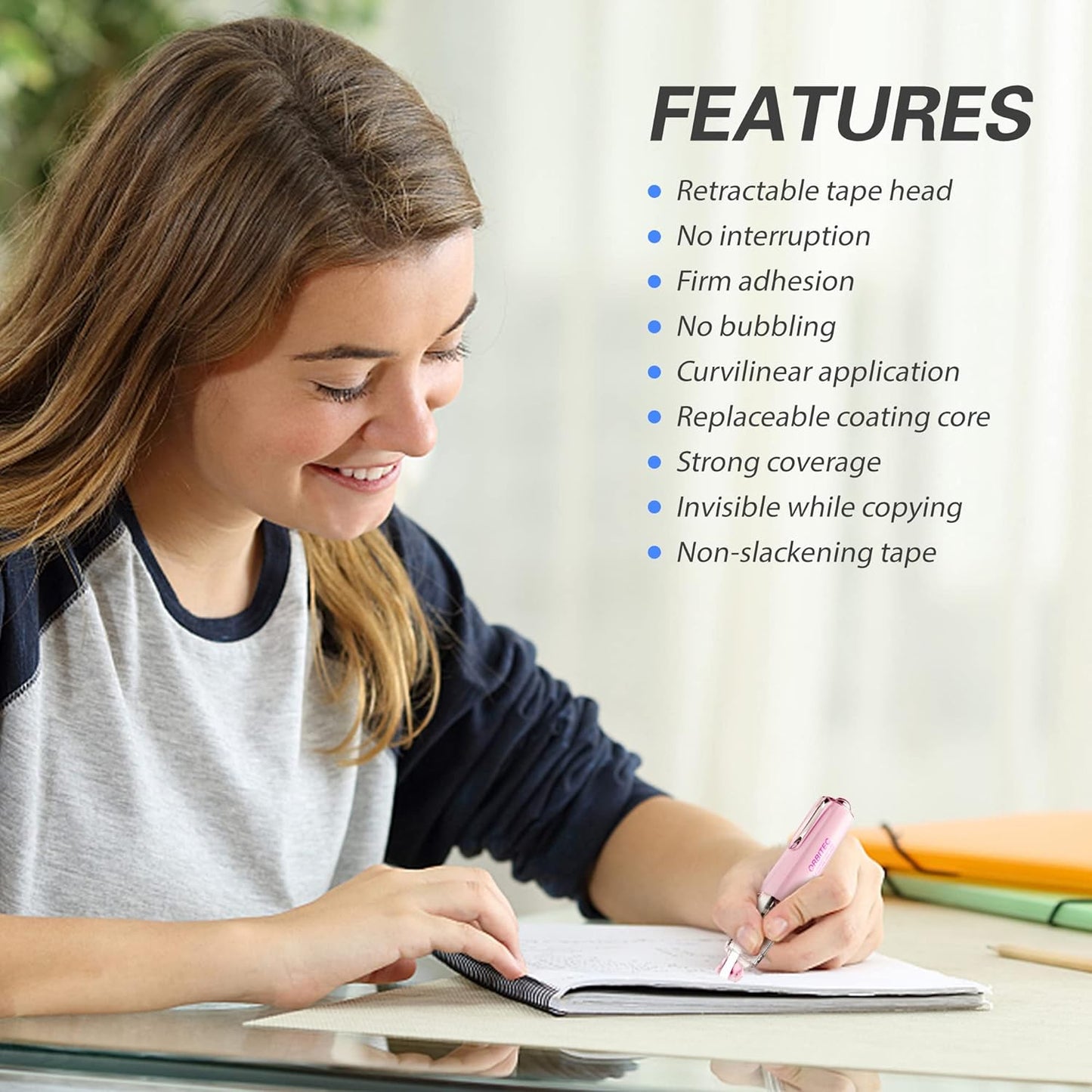 Refillable Retractable Quick Dry Correction Tape,Mini Small Japan Aesthetic Cute Correction Tape, with Easy to Use Kawaii Pen Shaped Applicator,for School Office Supplies