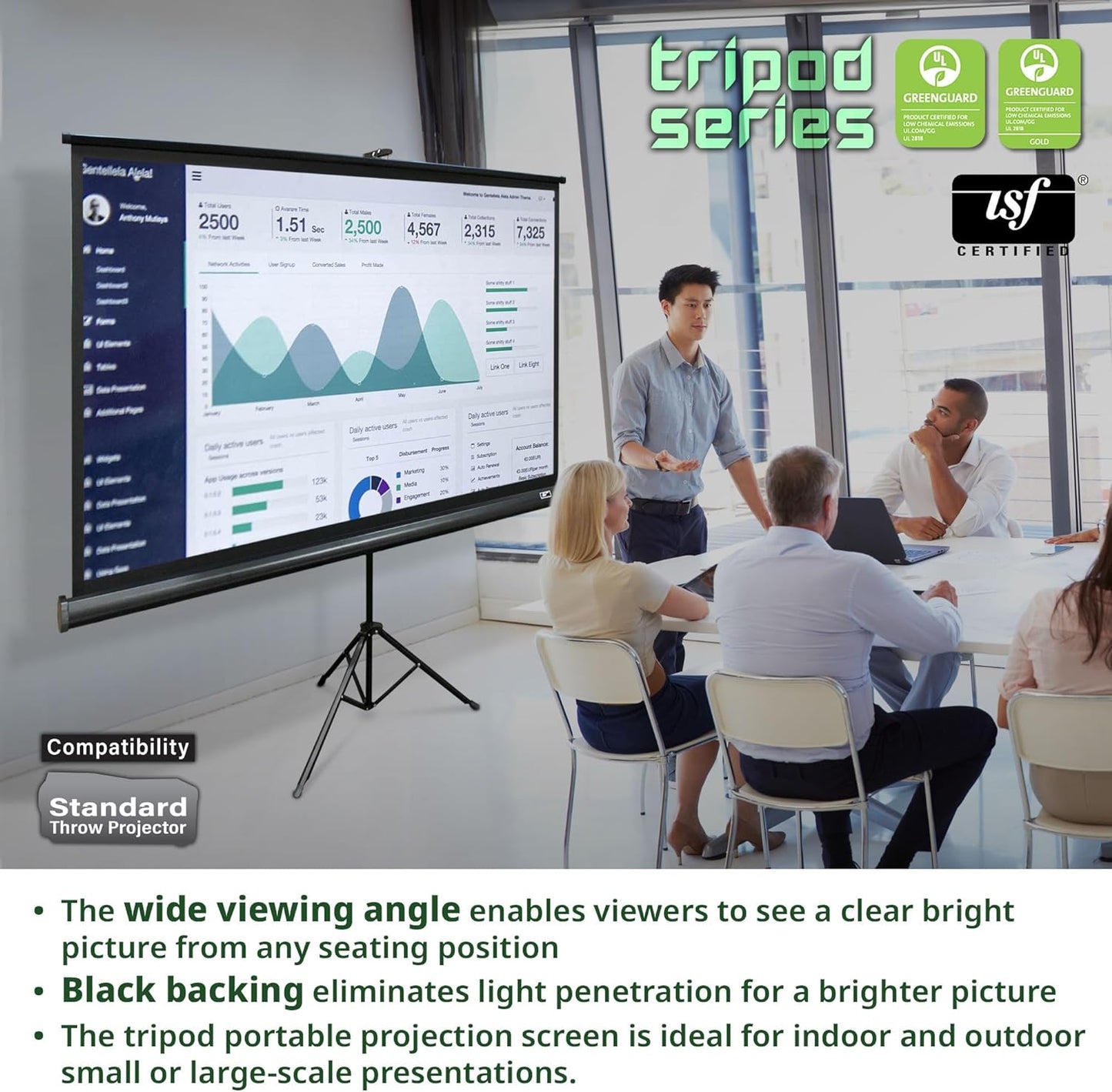 Elite Screens Tripod Series, 100-INCH 4:3, Adjustable Multi Aspect Ratio Portable Indoor Outdoor Projector Screen, 8K / 4K Ultra HD 3D Ready, US Based Company 2-YEAR WARRANTY, T100UWV1 - Black