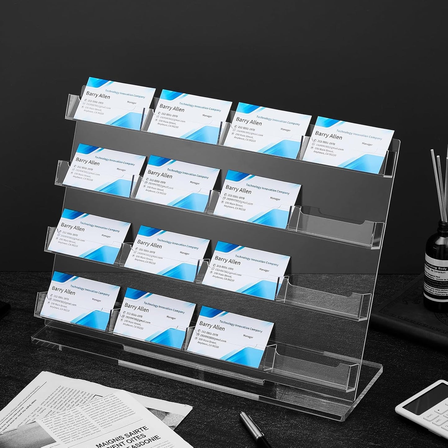 Business Card Holder for Desk 16 Slots Freestanding Acrylic Business Card Holder Display Stand Multiple Organizer for Office Meeting Exhibition Home