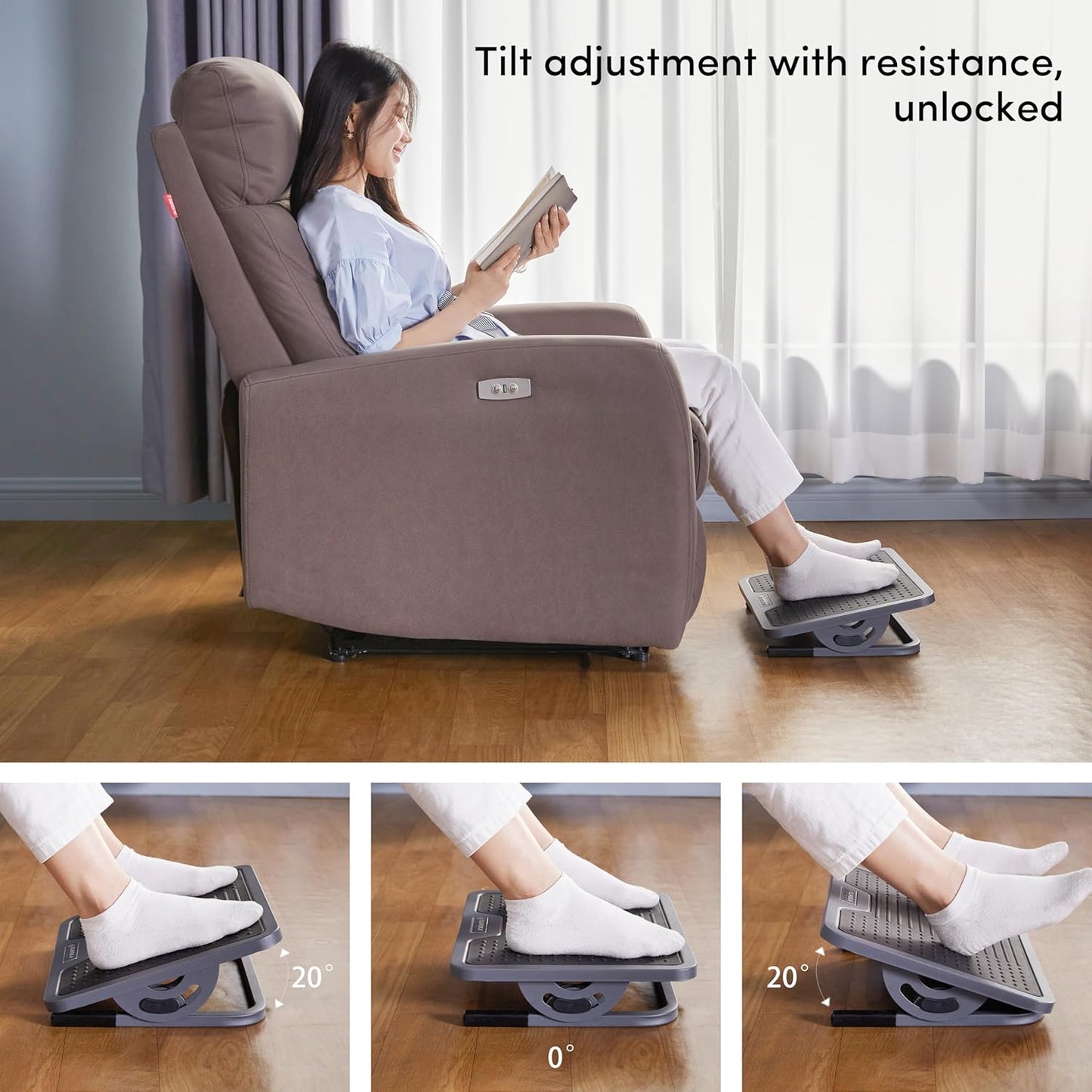 EUREKA ERGONOMIC Tilt Adjustable Footrest, Foot Rest for Under Desk at Work with Massage Surface, Office Foot Rest Under Desk with 20 Degree Tilt No Locking, Metal Frame