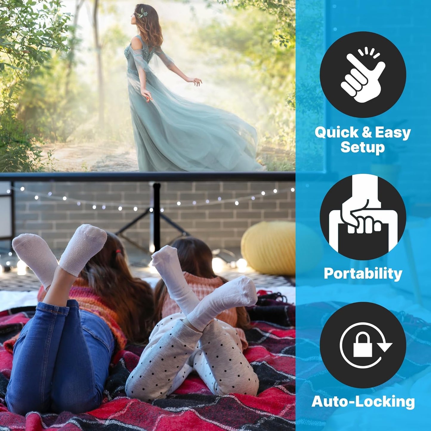 Pyle Universal Projector Screen w/ Stand - 120-Inch Floor Standing Portable Fold-Out Rollup Matte For Projection, Includes Tripod, Great For Indoor/Outdoor Presentation, Quick Assembly