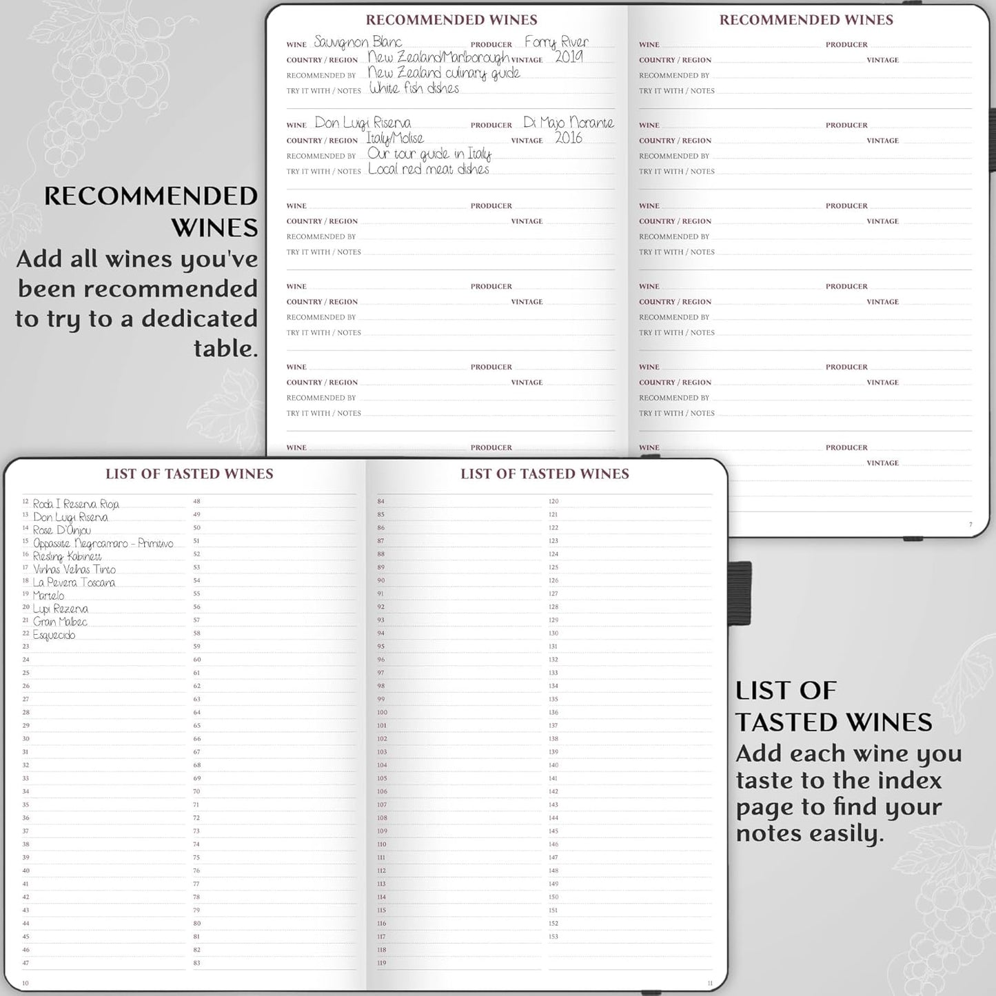 Legend Wine Tasting Journal – Wine Guide & Diary – Unique Accessories & Gifts for Wine Lovers, Women & Men, Eco Leather Notebook (Black)