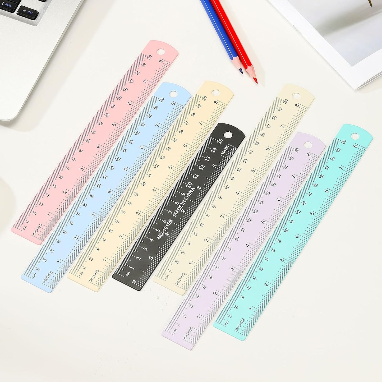 PATIKIL 15cm/6" Metal Ruler, 2 Pack Aluminum Alloy Rulers with Centimeters, Millimeters, Inches and Conversion Table Straight Edge Ruler for Writing Machinist Drafting, Blue Green