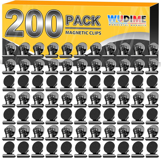 200 Pack Magnetic Clips Heavy Duty, Fridge Magnets Refrigerator Magnets, Magnet Clips for Whiteboard, Clip Magnets for List Display Paper Fasteners on Home, Office,Classroom (Black)
