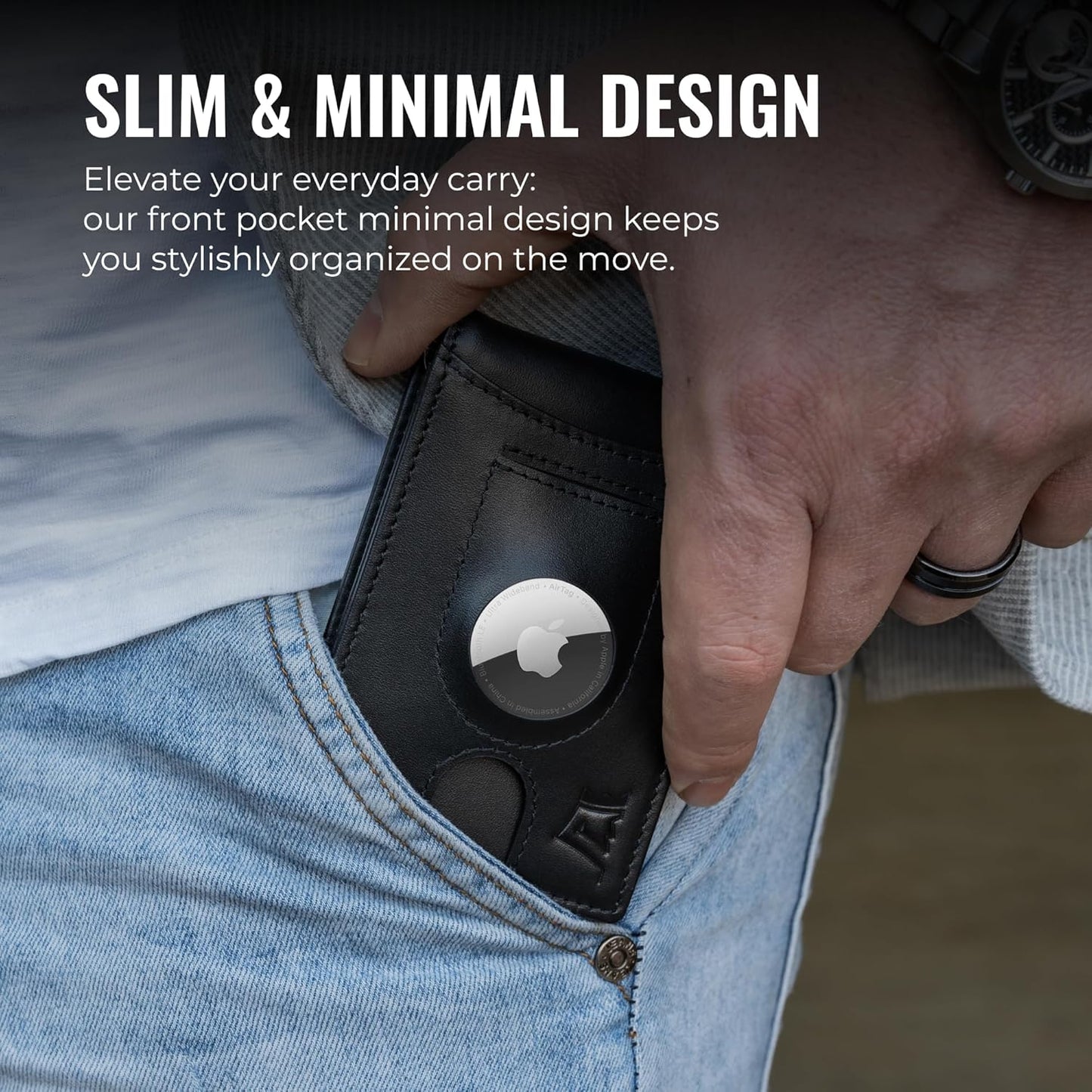 Kings Loot Trackable Airtag Wallet for Men | RFID Blocking Leather Design with Airtag Holder, Money Clip & Pull Tab | Minimalist Air Tag Wallets