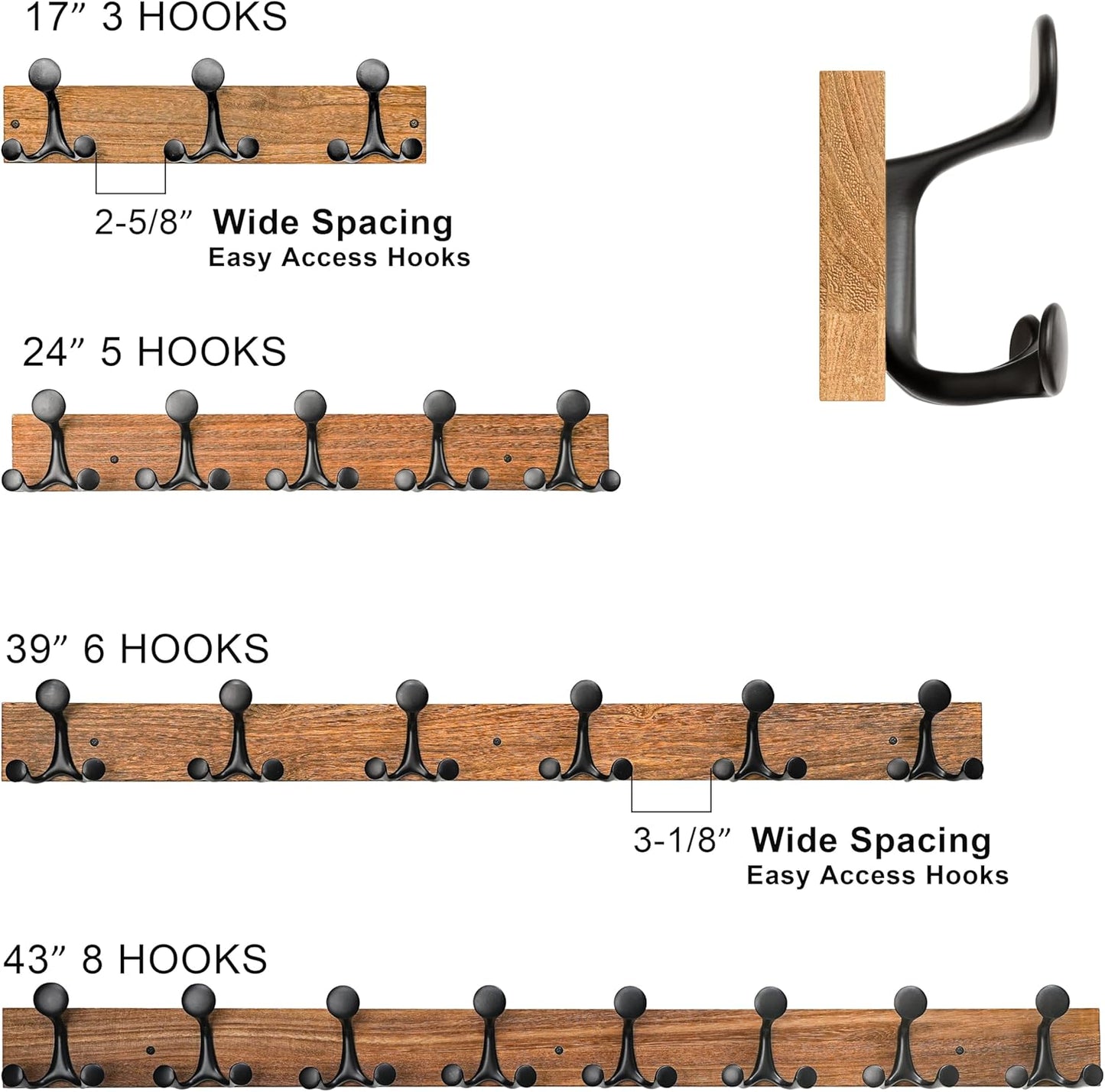 SKOLOO 17-Inch White Wood Coat Rack Wall Mount with 3 Triple Hooks - Ideal for Family Entrances, Classrooms, and Pet Supplies Storage - Perfect Coat Hooks for Wall, Pack of 2
