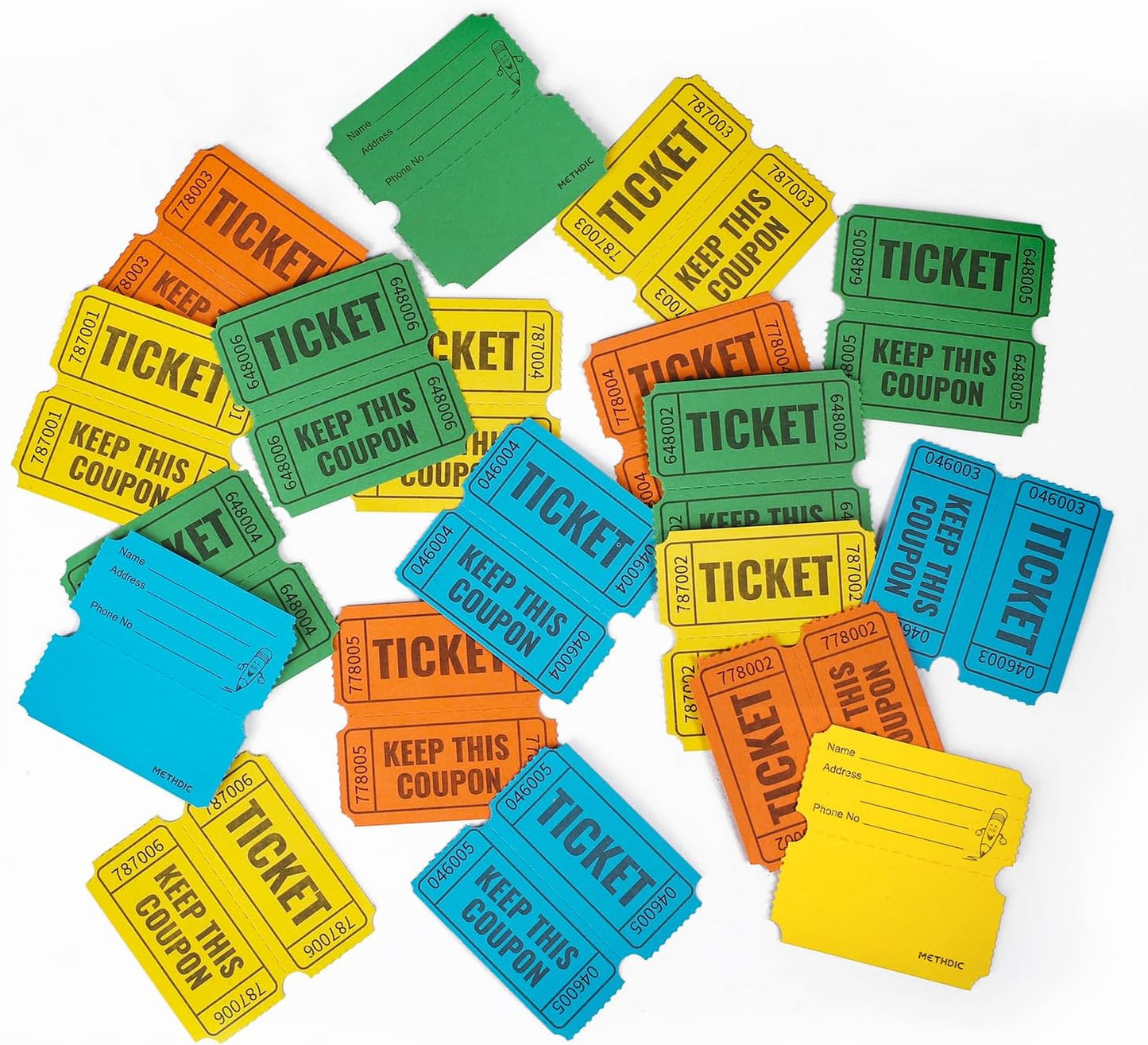 2000 Methdic Blue Raffle Tickets (4 Color Selection), Double Roll, Ticket for Events, Entry, Class Reward, Fundraiser & Prizes