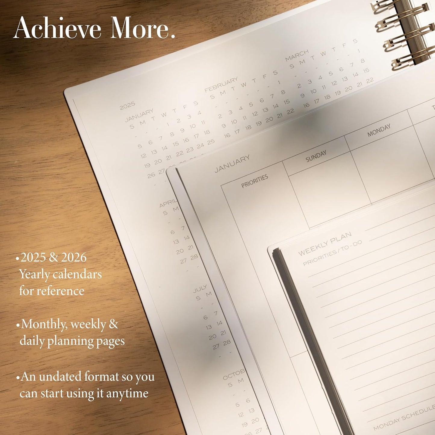 Anecdote 2025 Planner (8.5" x 10") Daily Planner Weekly Monthly Planner - 52 Weeks w/Library Buckram Cover, Brass Spiral - A4 Size Bleed-Resistant Paper – Red