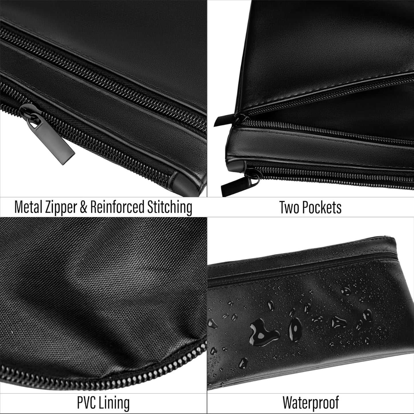 HAUTOCO 2 Pack Money Bag with Zipper 11x6.1 inch Money Pouch with Lined PU Leather Bank Bag Two Pockets Utility Wallet for Cash Check Receipt Coins Cosmetics