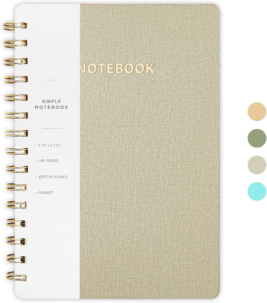 Lined Spiral Notebook College Ruled A5 Journal Book for Note Taking, 160 Pages Writing Journal for Office and Home School Supplies 5.75x8.125 inch (0LightGrey)
