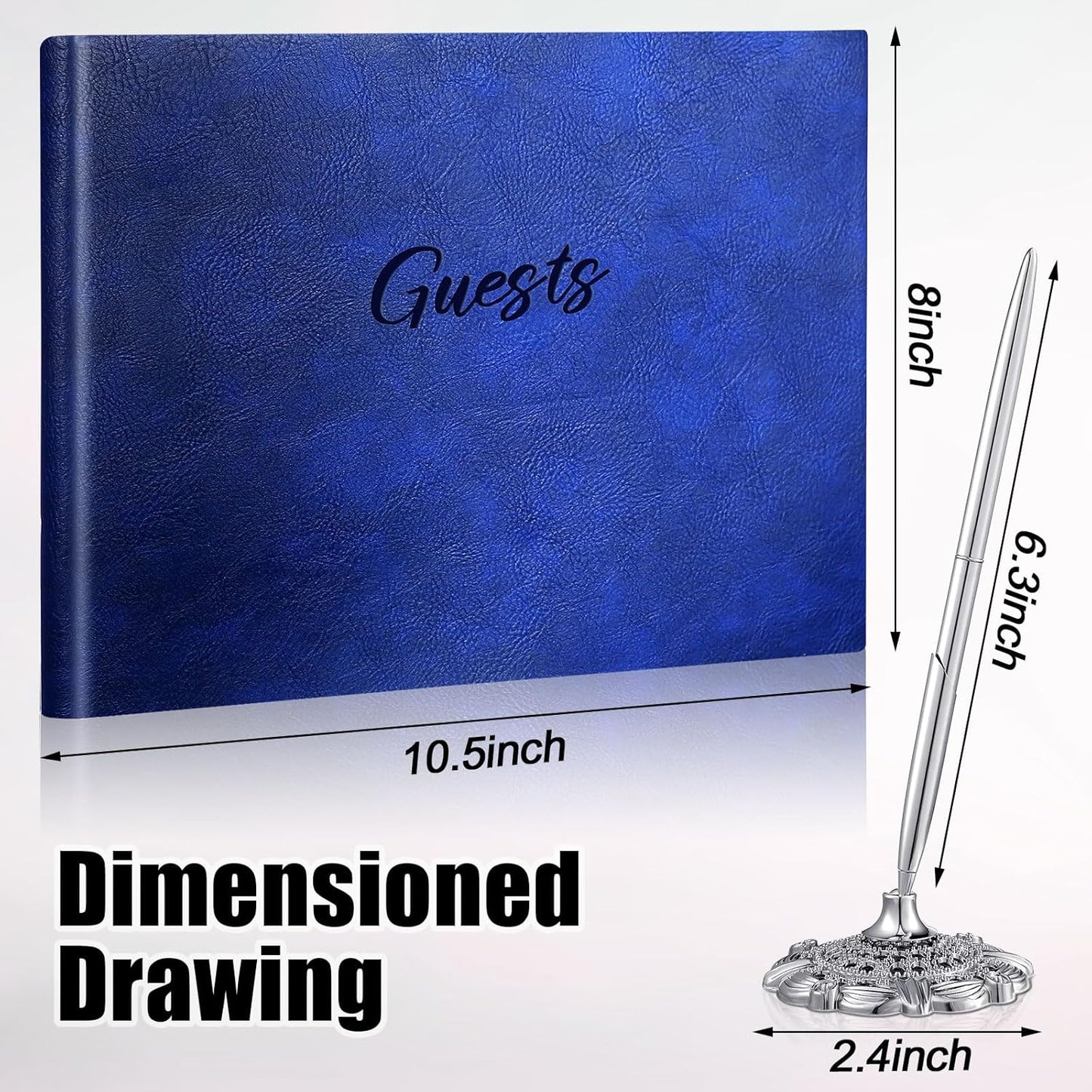 Leather Guest Book and Pen Stand Set, 10.5" x 8" Embossed Guests Sign in Book Registry Book for Funeral, Wedding Reception, Vacation Homes and Events, 80 Sheets (Blue)
